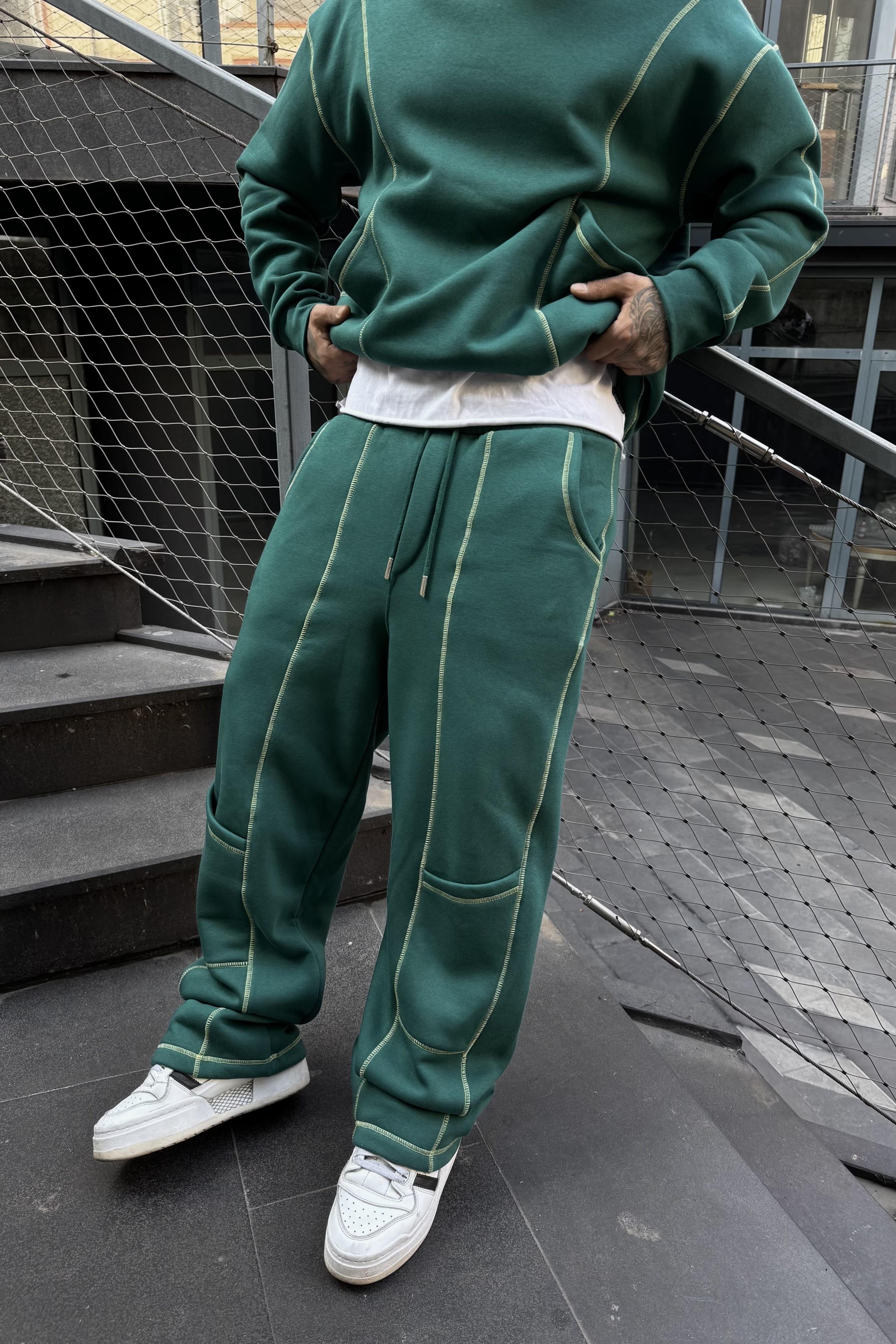 Green oversize şerit nakışlı takım