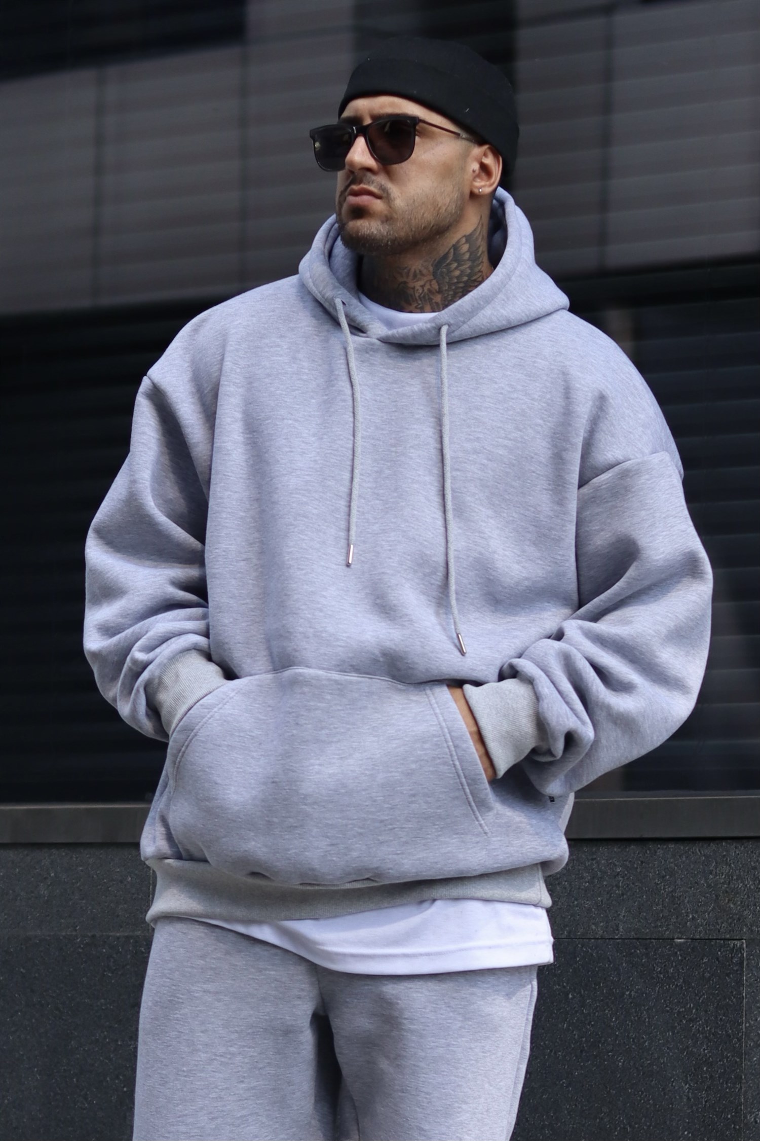 Greymelange oversize 3 iplik hoodie