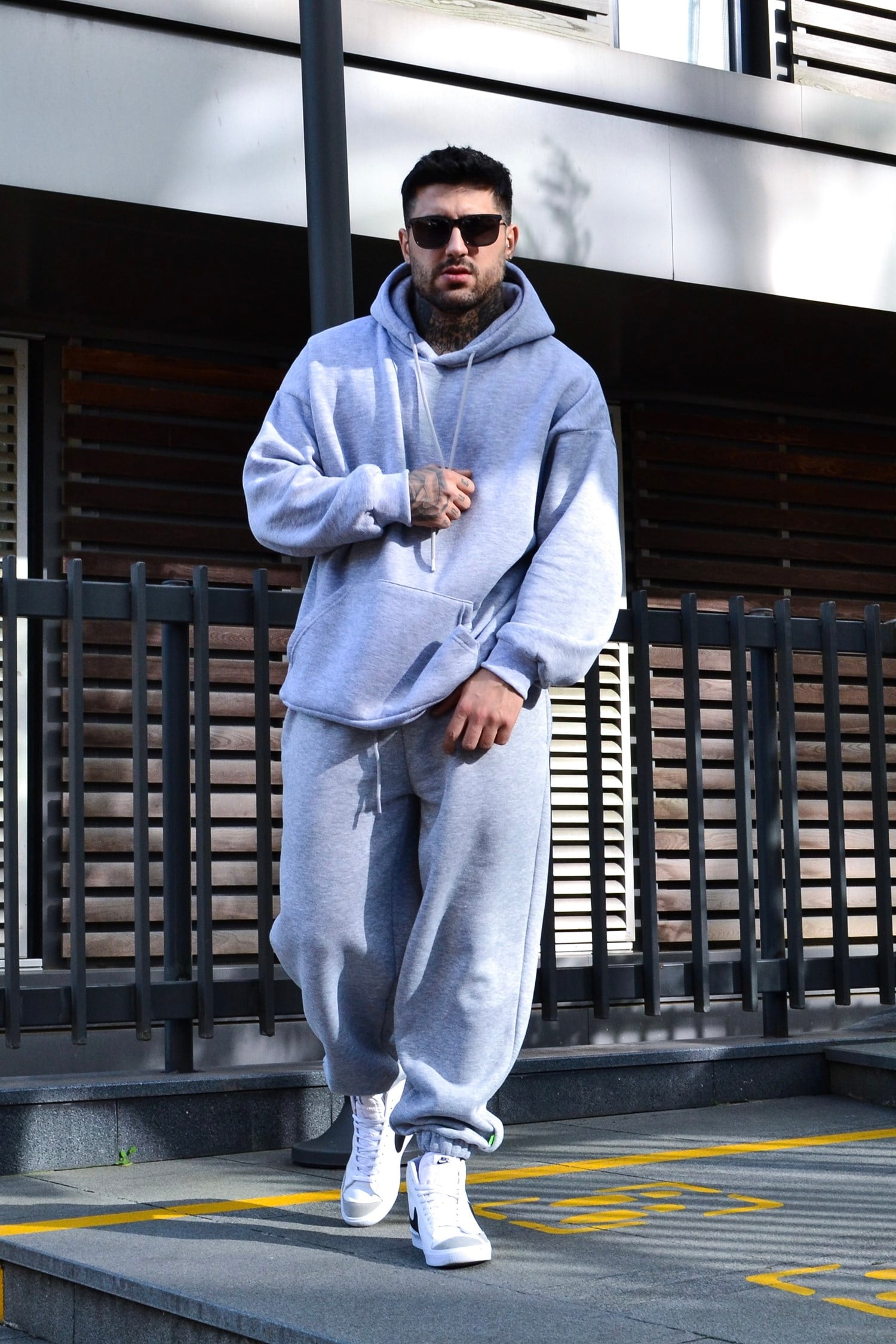 Greymelange oversize kapşonlu tracsuit