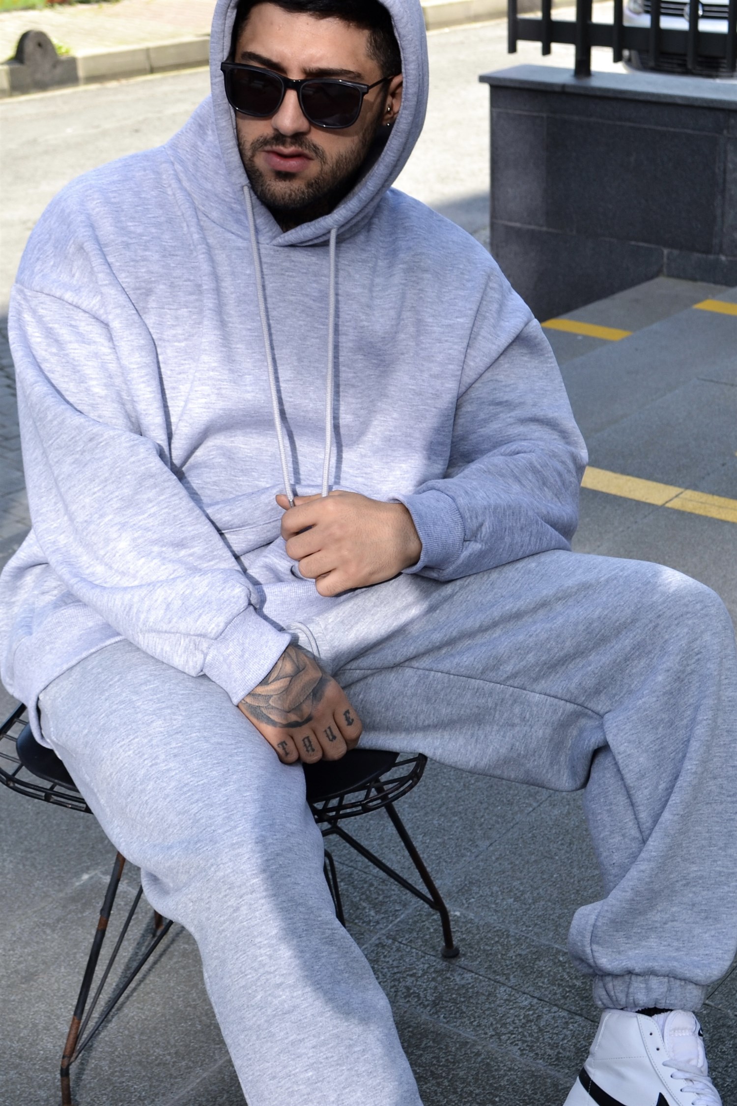 Greymelange oversize kapşonlu tracsuit