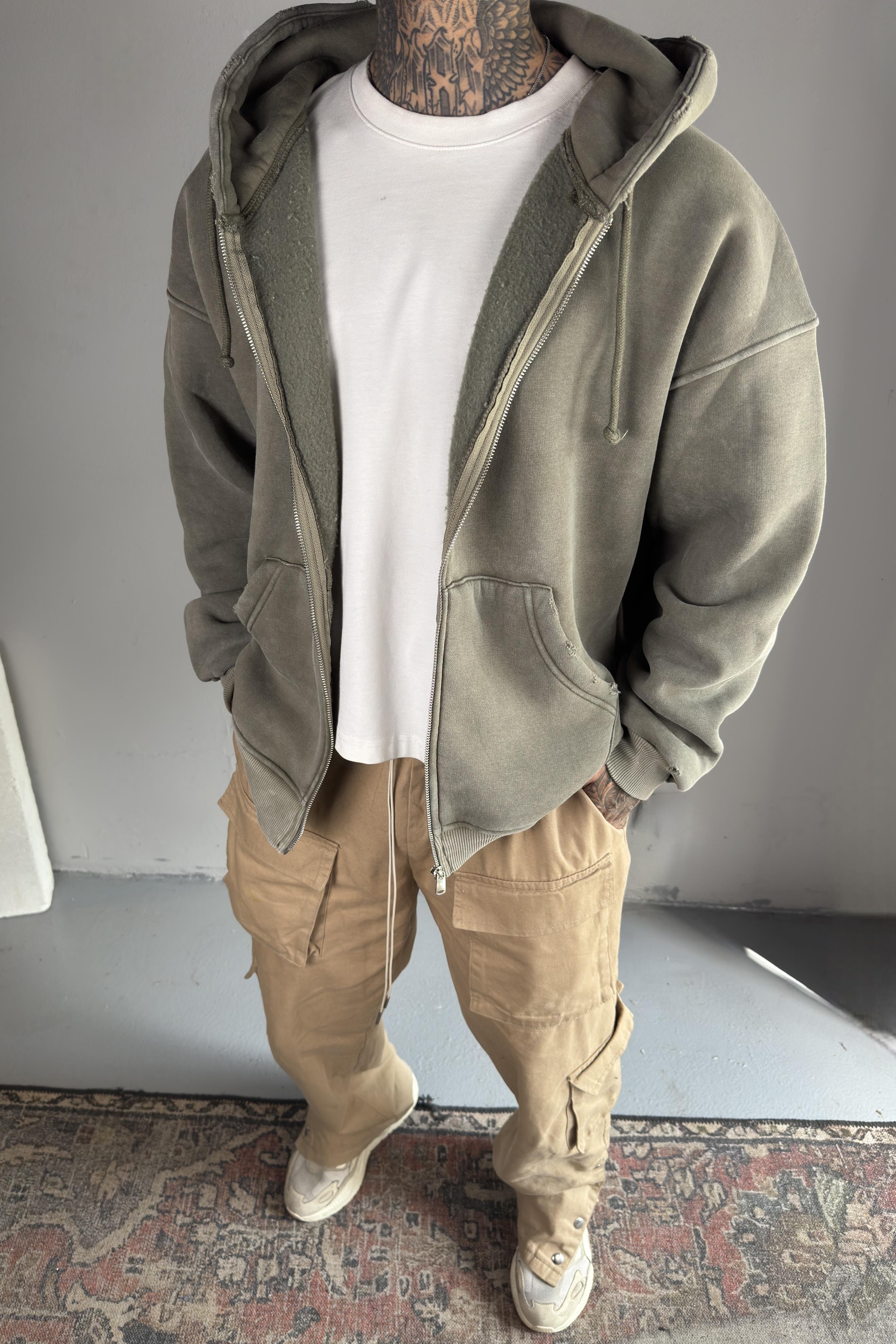 Haki Acid Wash Oversize Hoodie