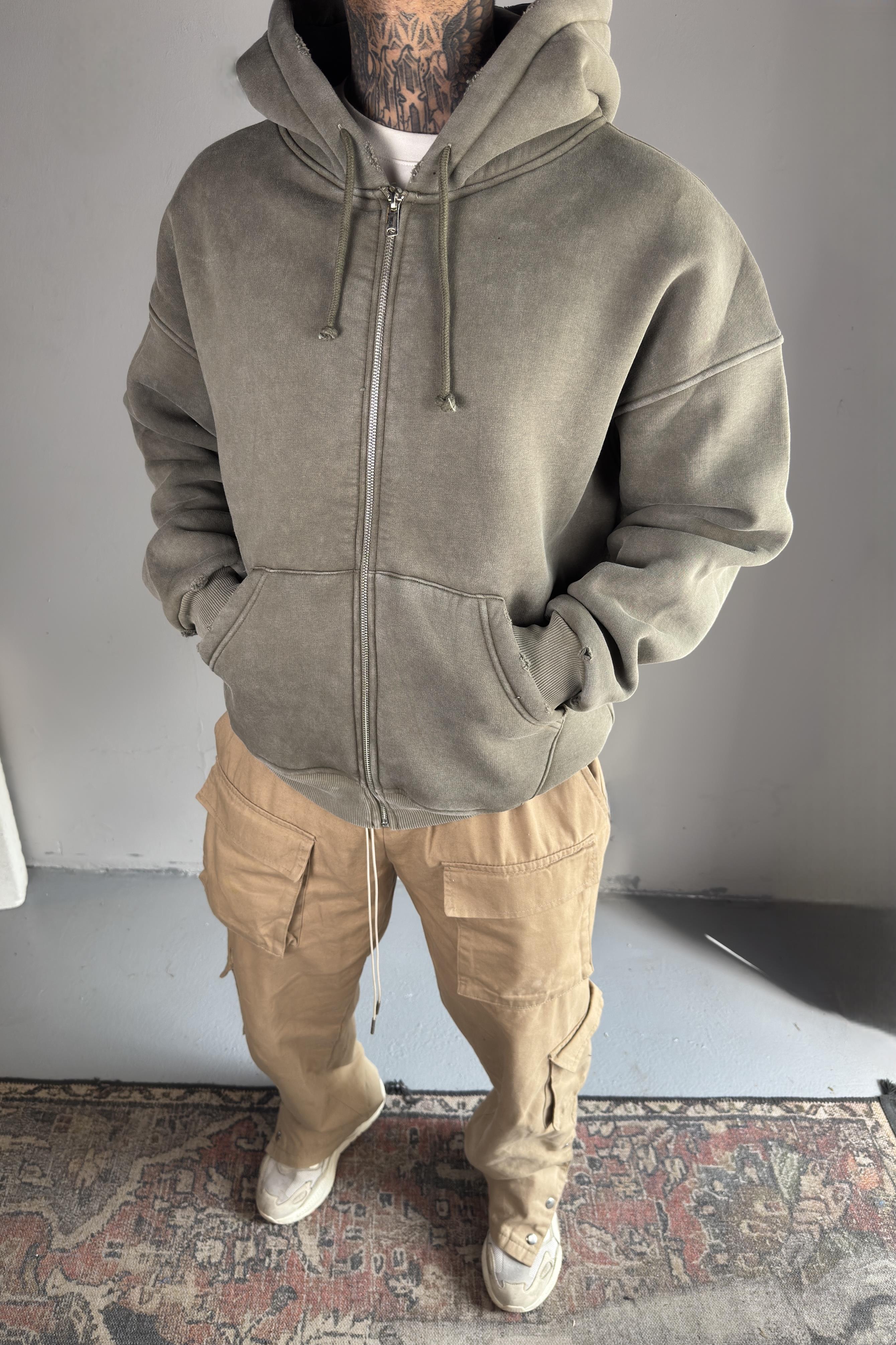 Haki Acid Wash Oversize Hoodie