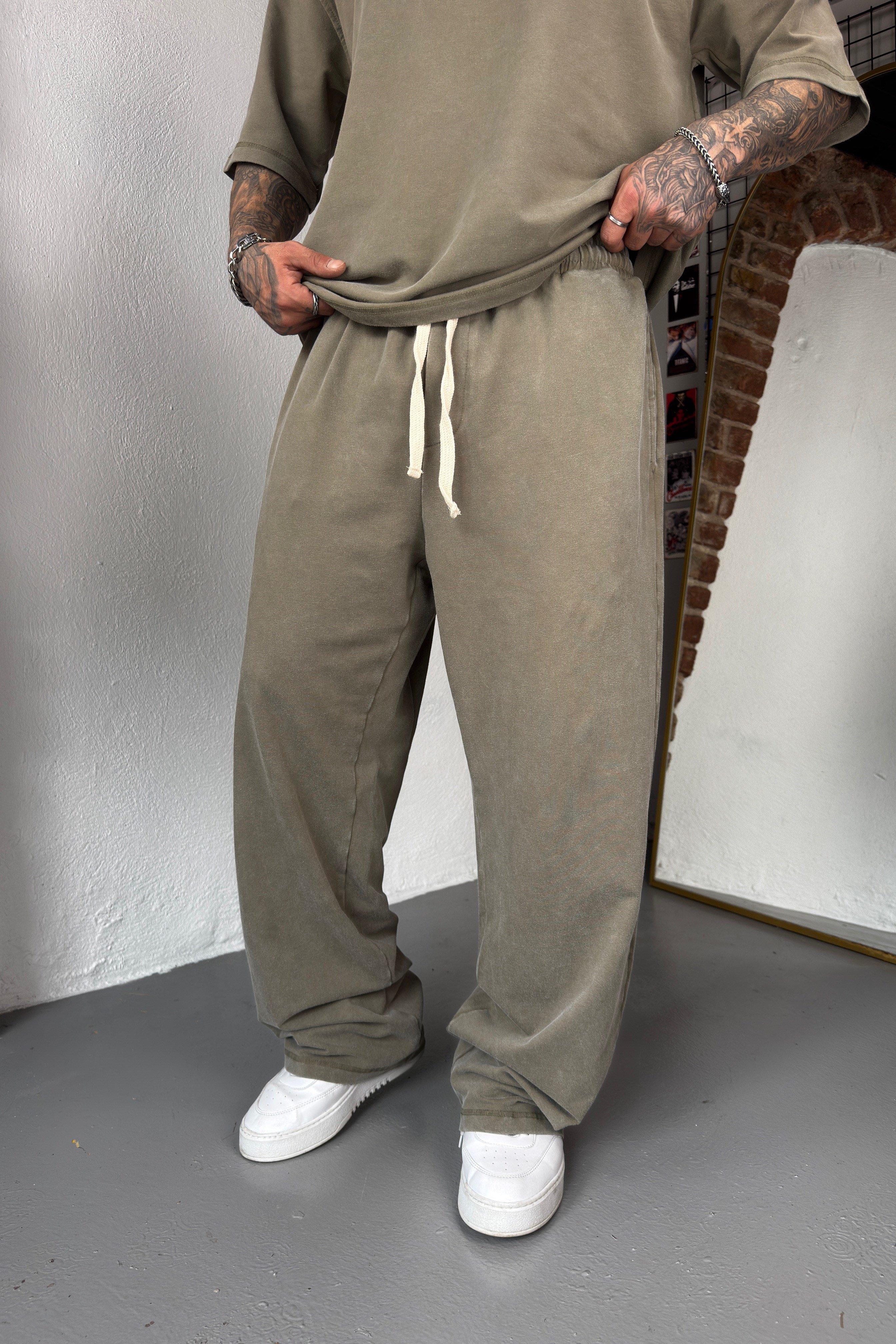 Haki Acid Washed Oversize Takım