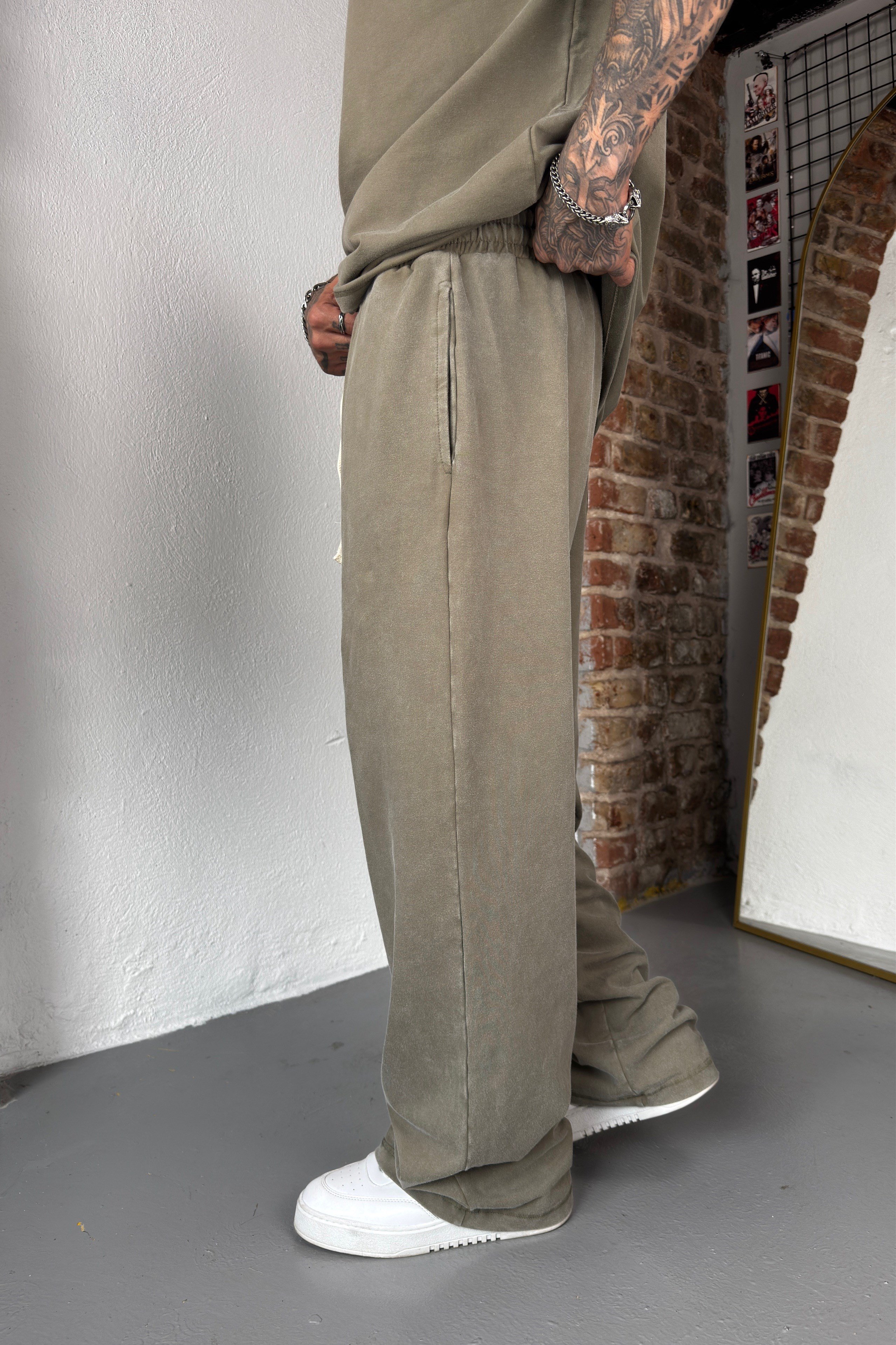 Haki Acid Washed Oversize Takım