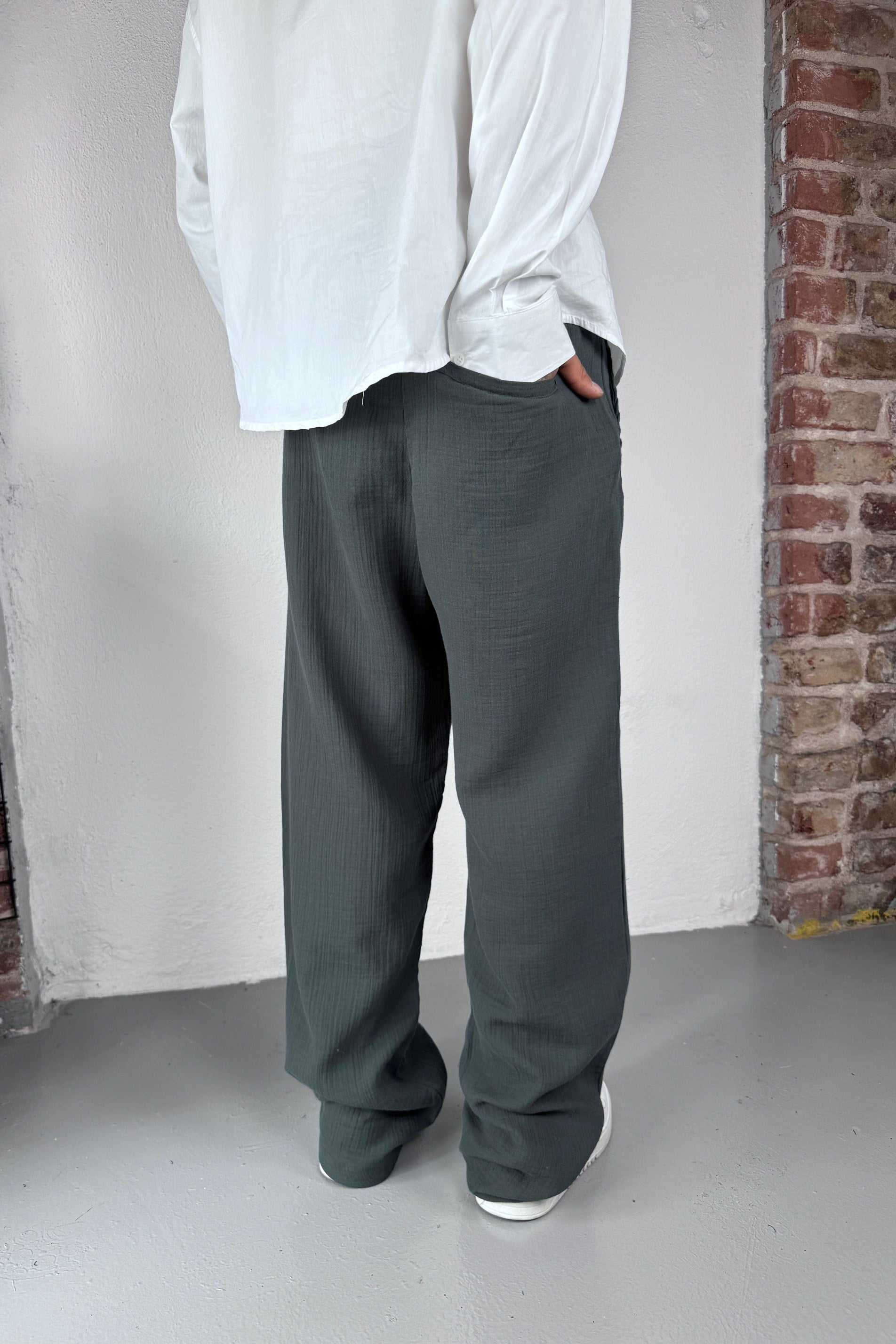 Haki Baggy Keten Pantolon