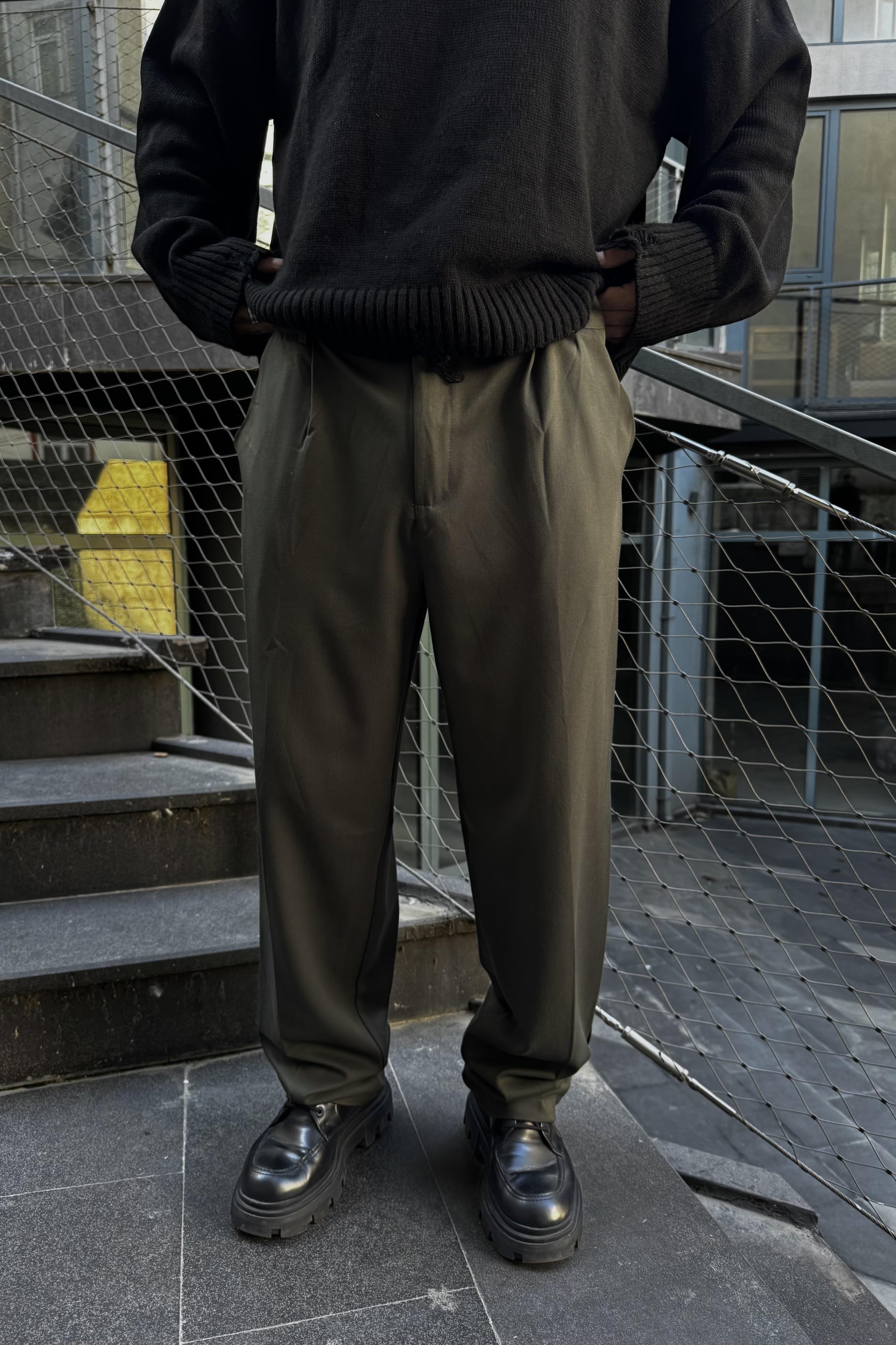 Haki baggy kumaş pantolon
