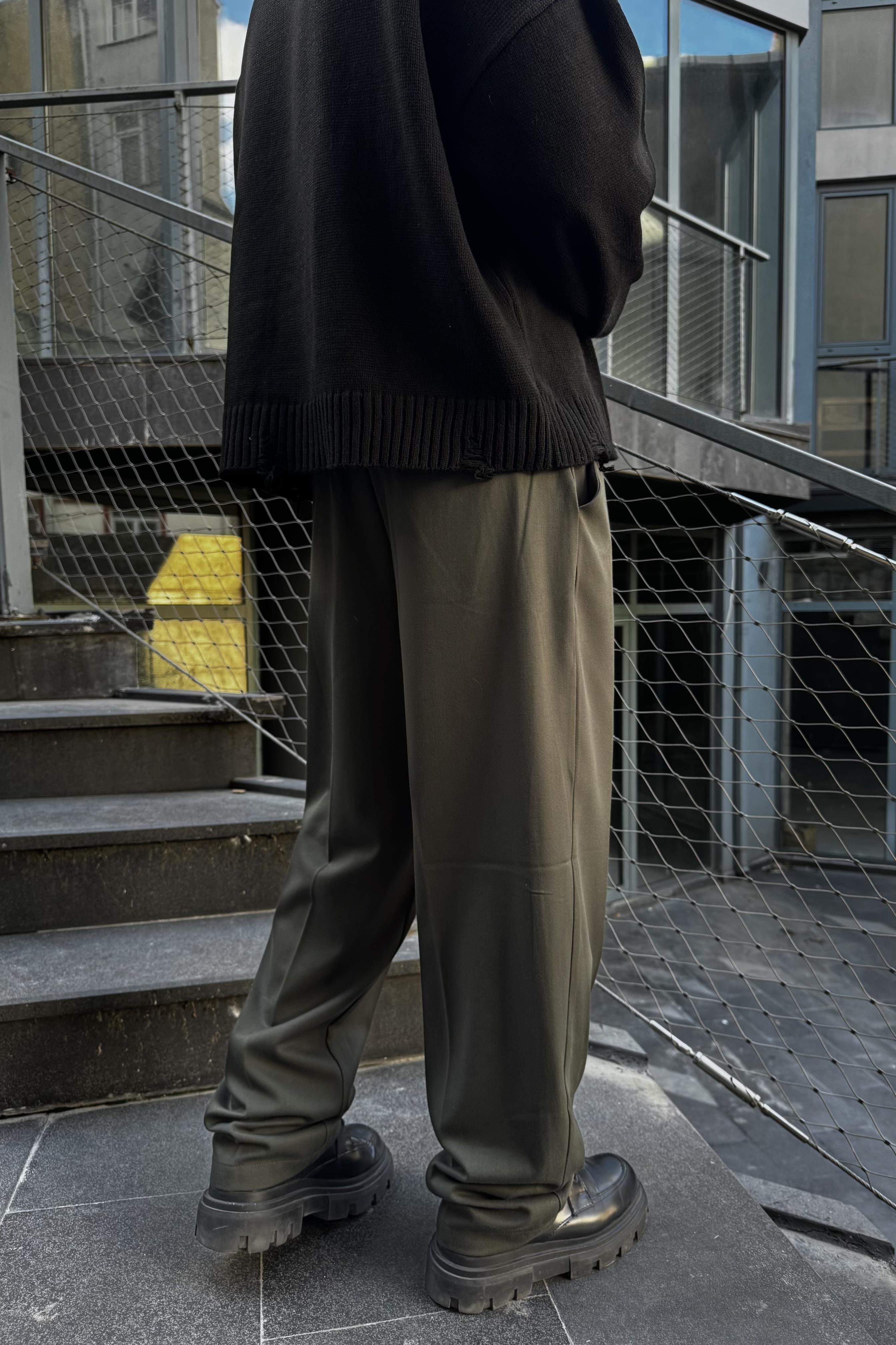 Haki baggy kumaş pantolon