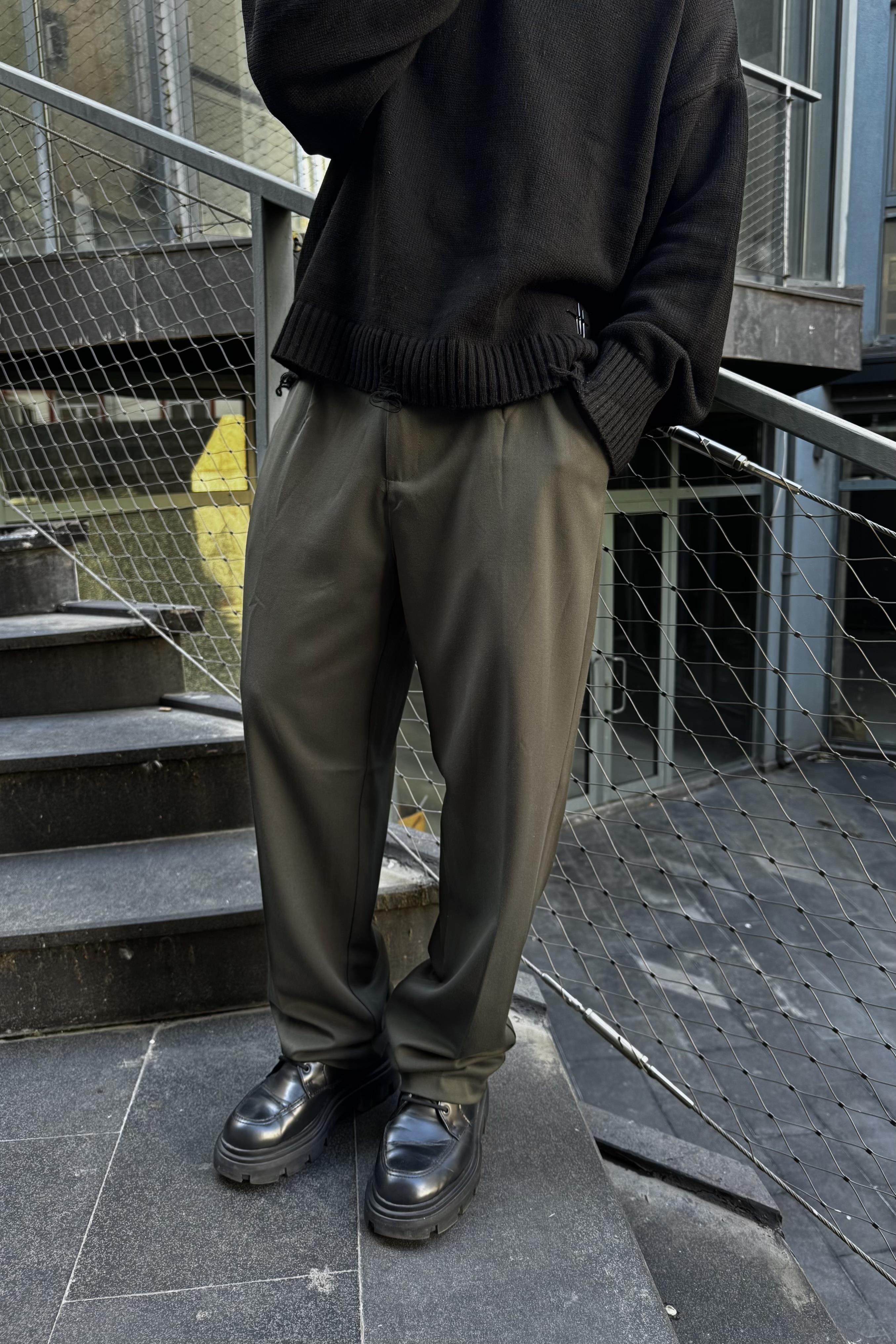 Haki baggy kumaş pantolon