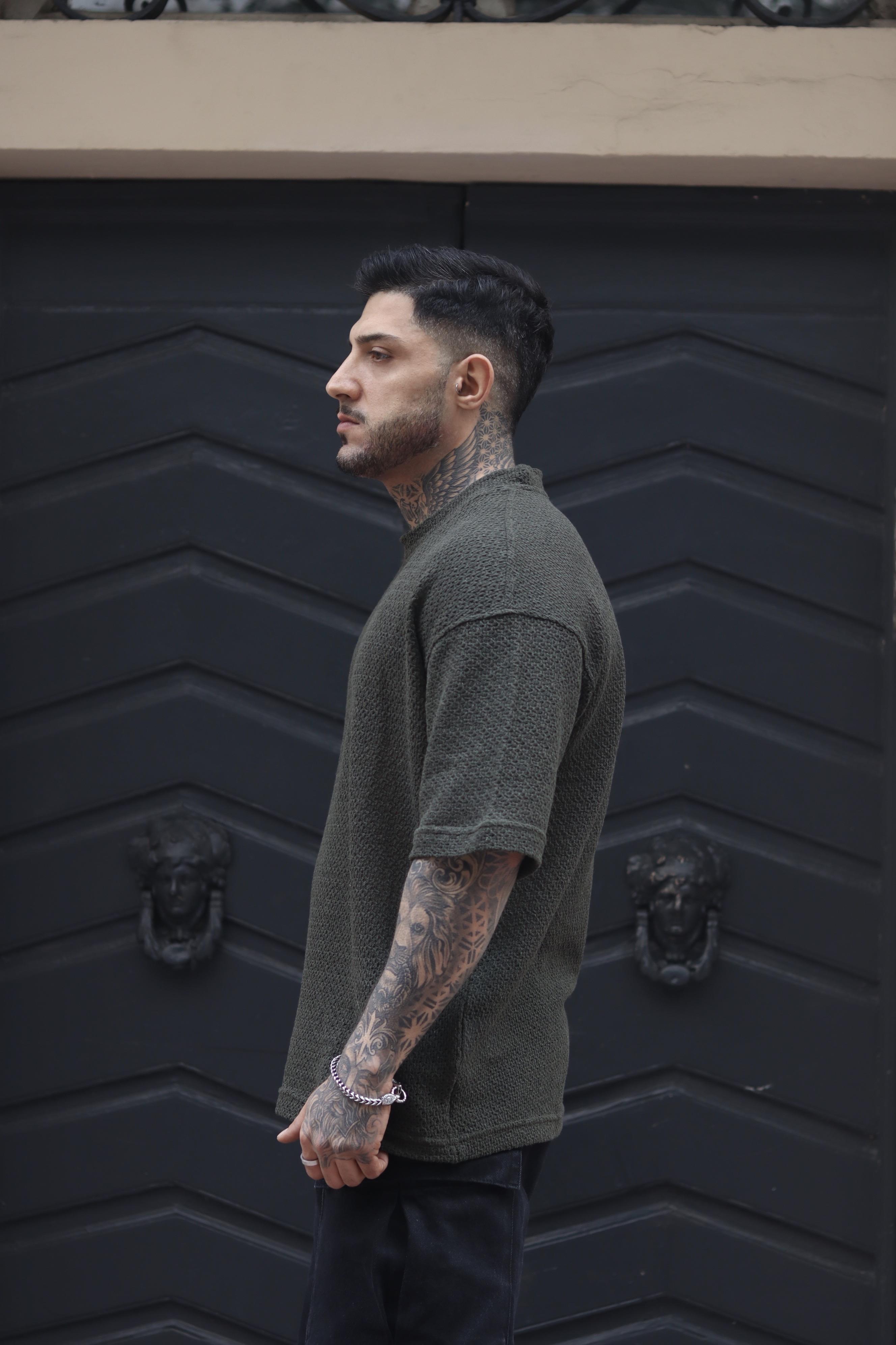 Haki dokulu oversize tshirt