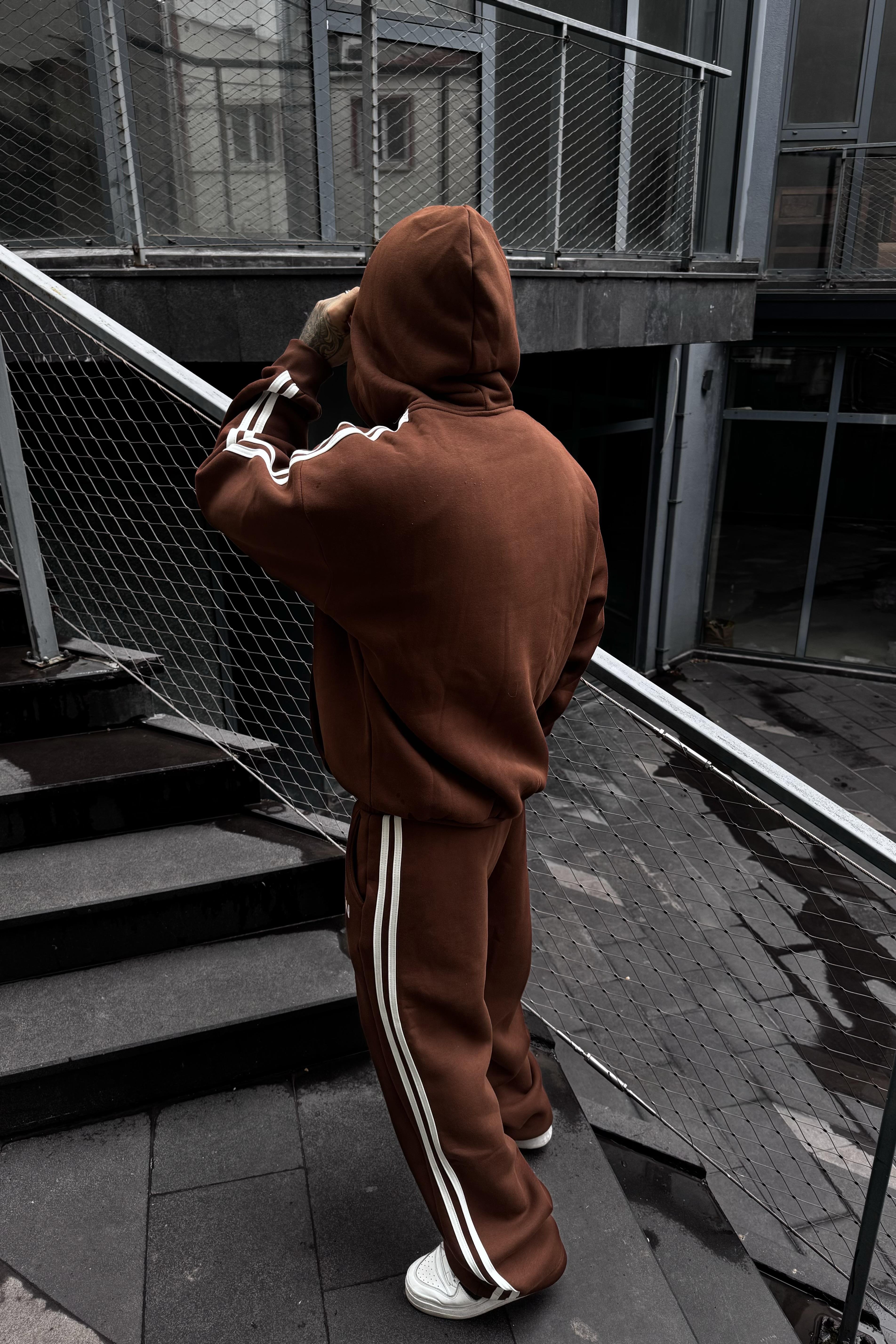 Human oversize brown şeritli takım