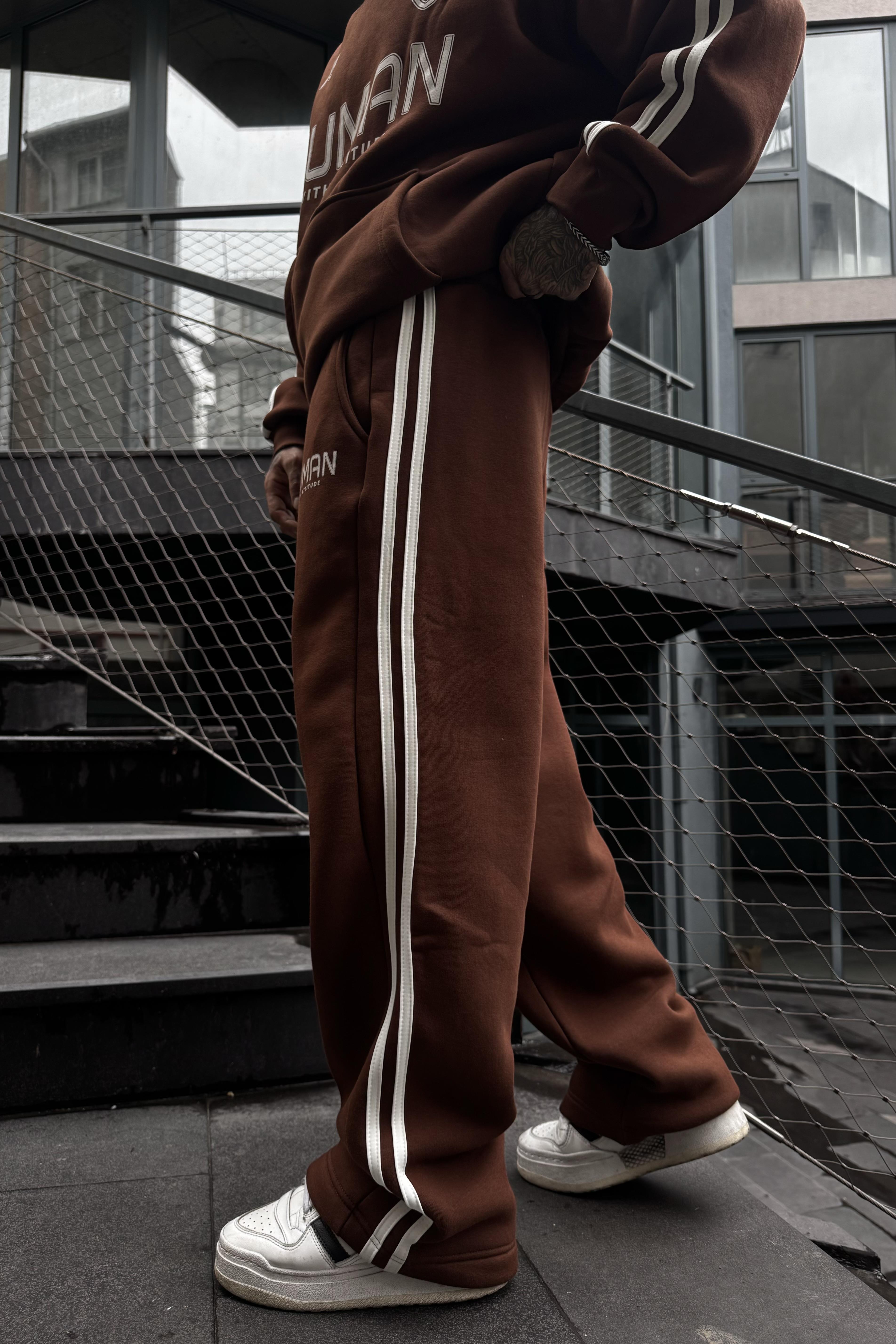 Human oversize brown şeritli takım