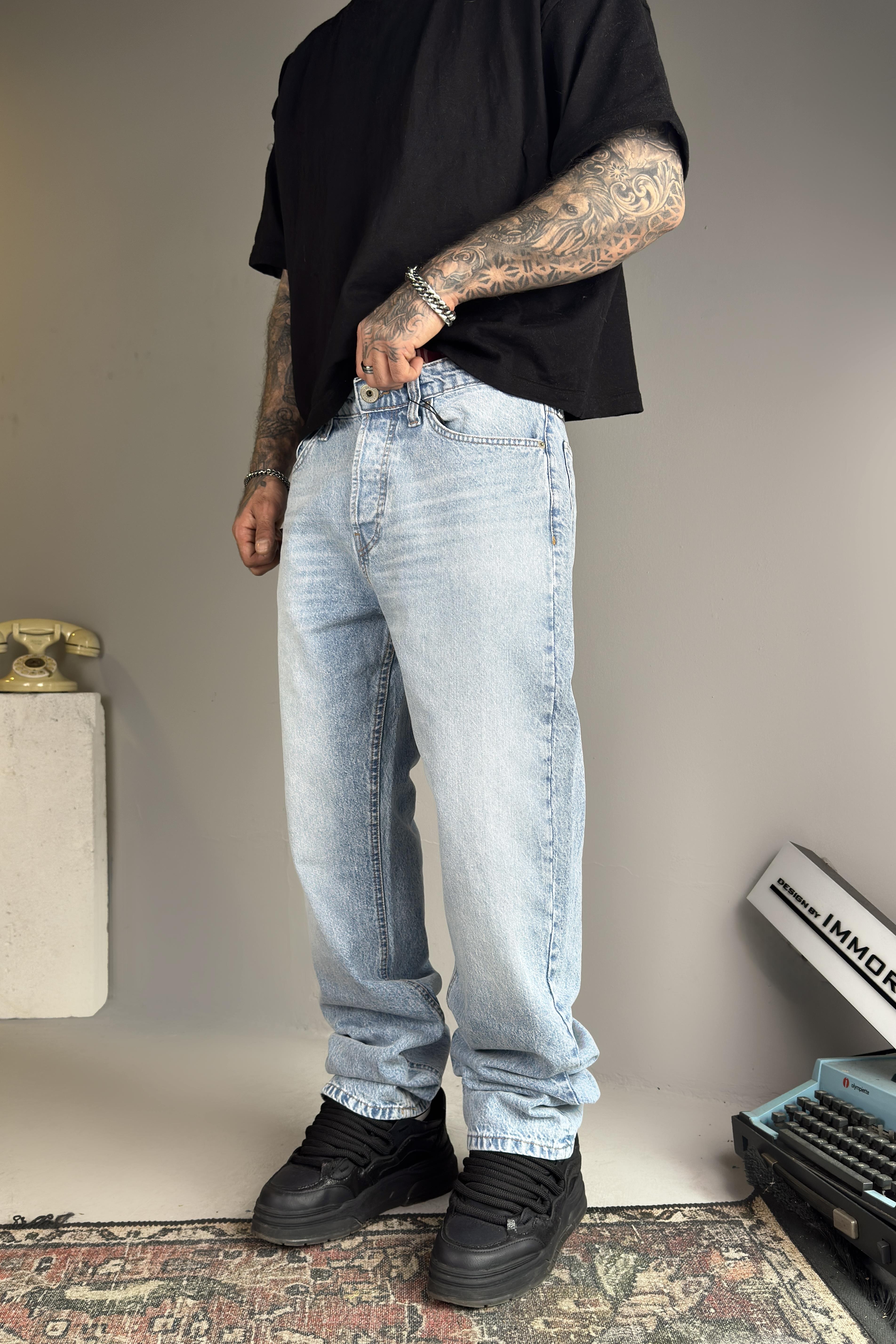 Ice Blue Baggy Pantolon