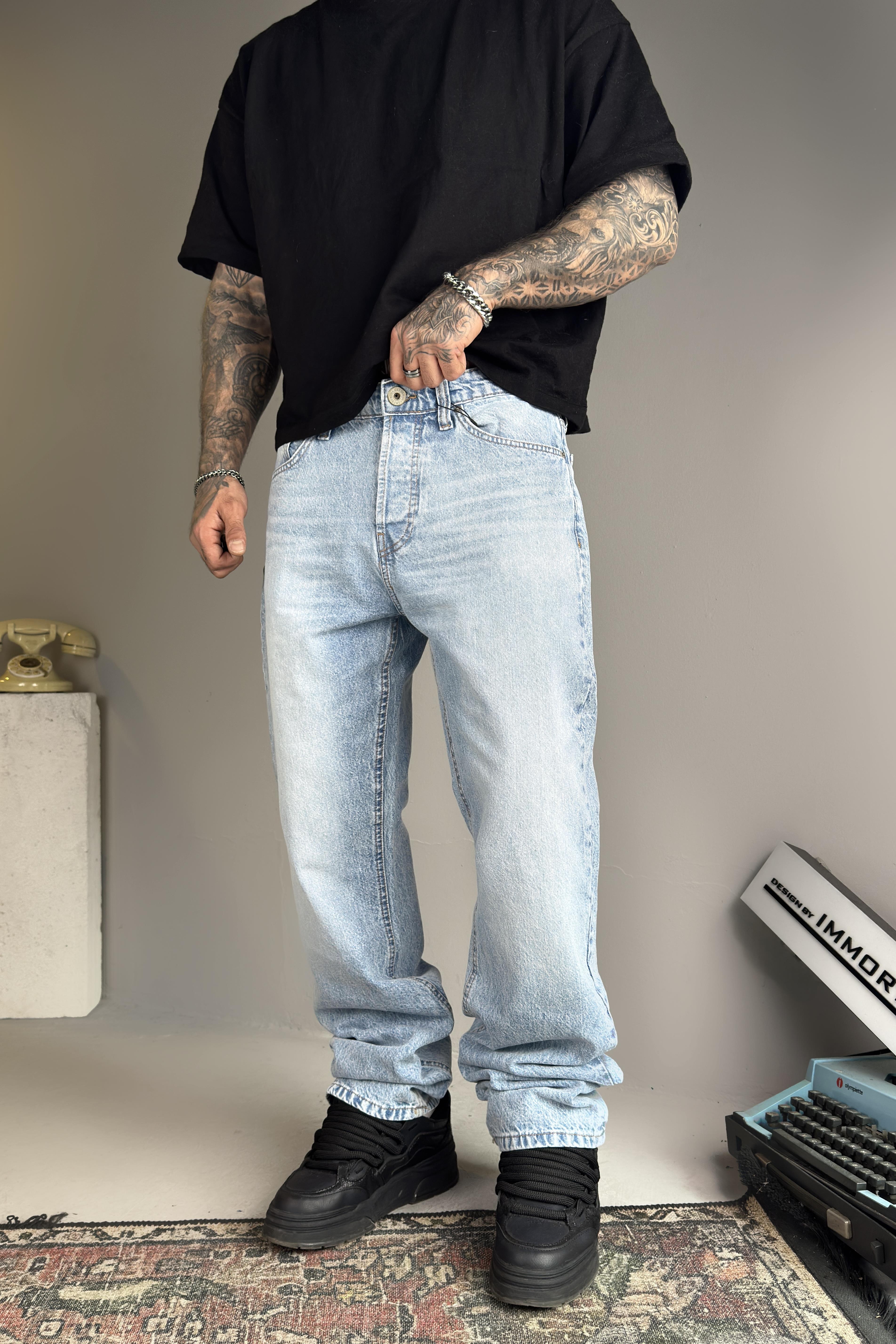 Ice Blue Baggy Pantolon