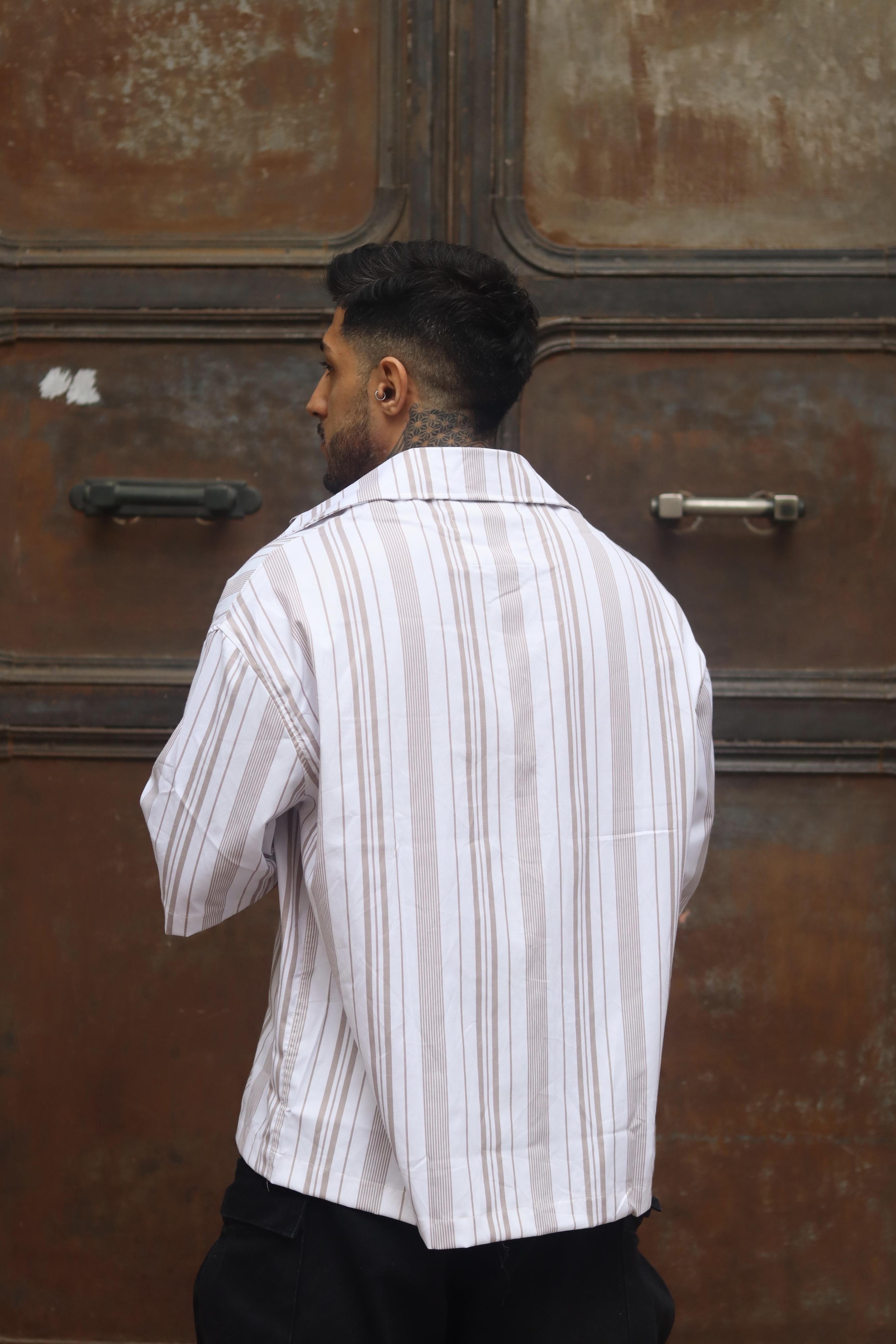 Kahve çizgili oversize gömlek