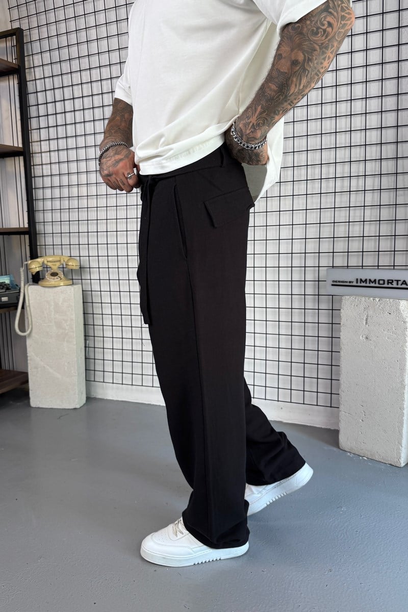 Kemerli Sİyah Baggy Pantolon