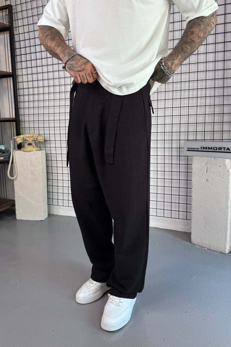Kemerli Sİyah Baggy Pantolon