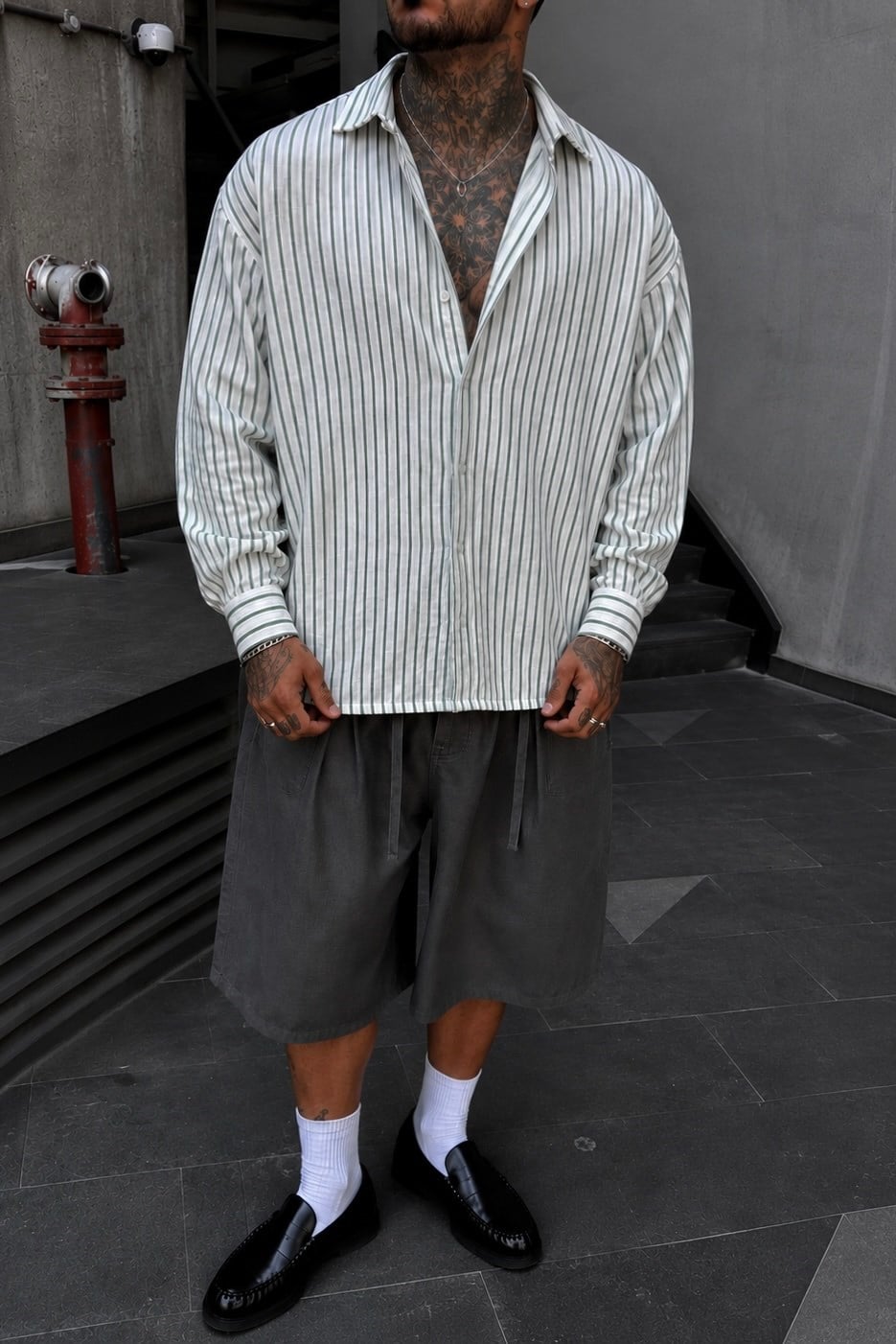 Keten Çizgili Oversize Gömlek