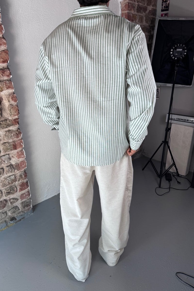 Keten Çizgili Oversize Gömlek