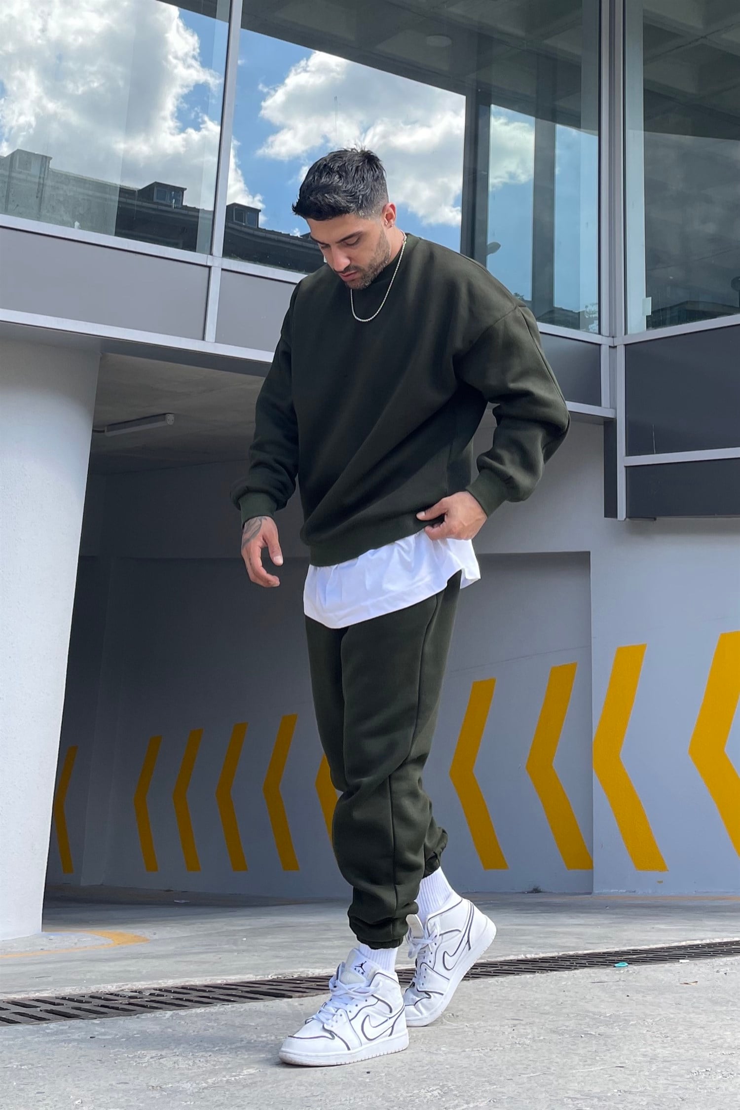 khaki track suit