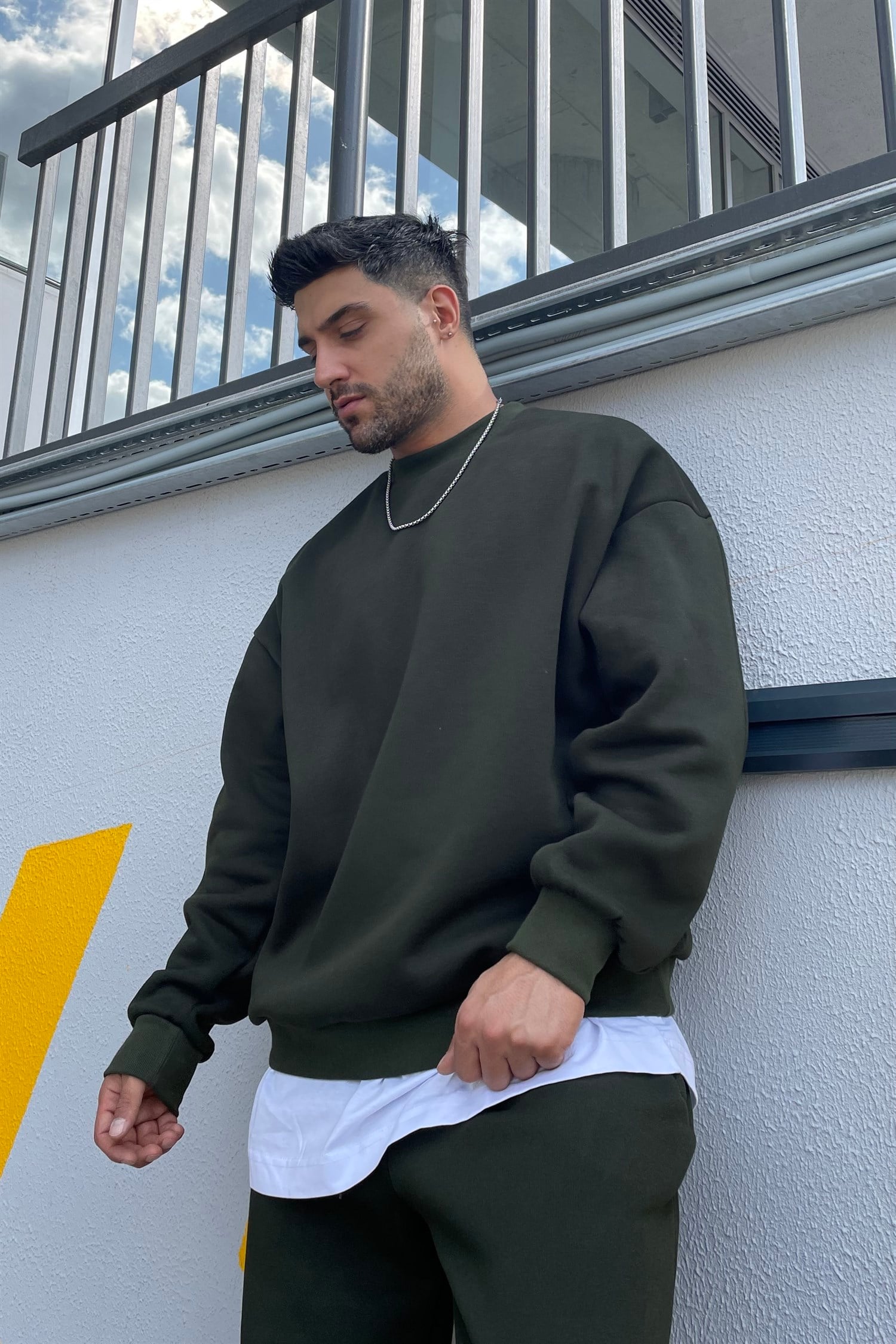 khaki track suit