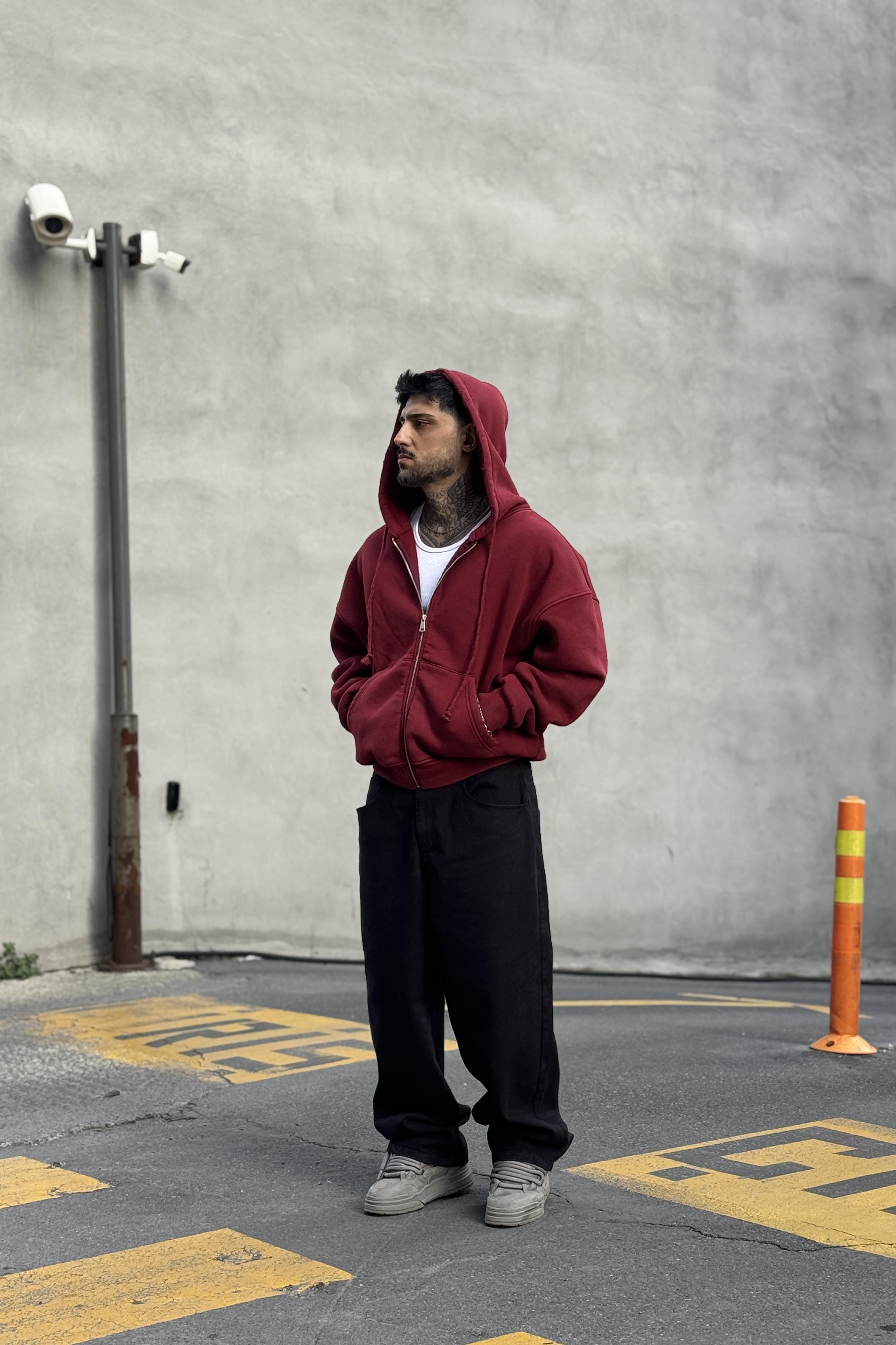 Kırmızı Washed Oversize Hoodie