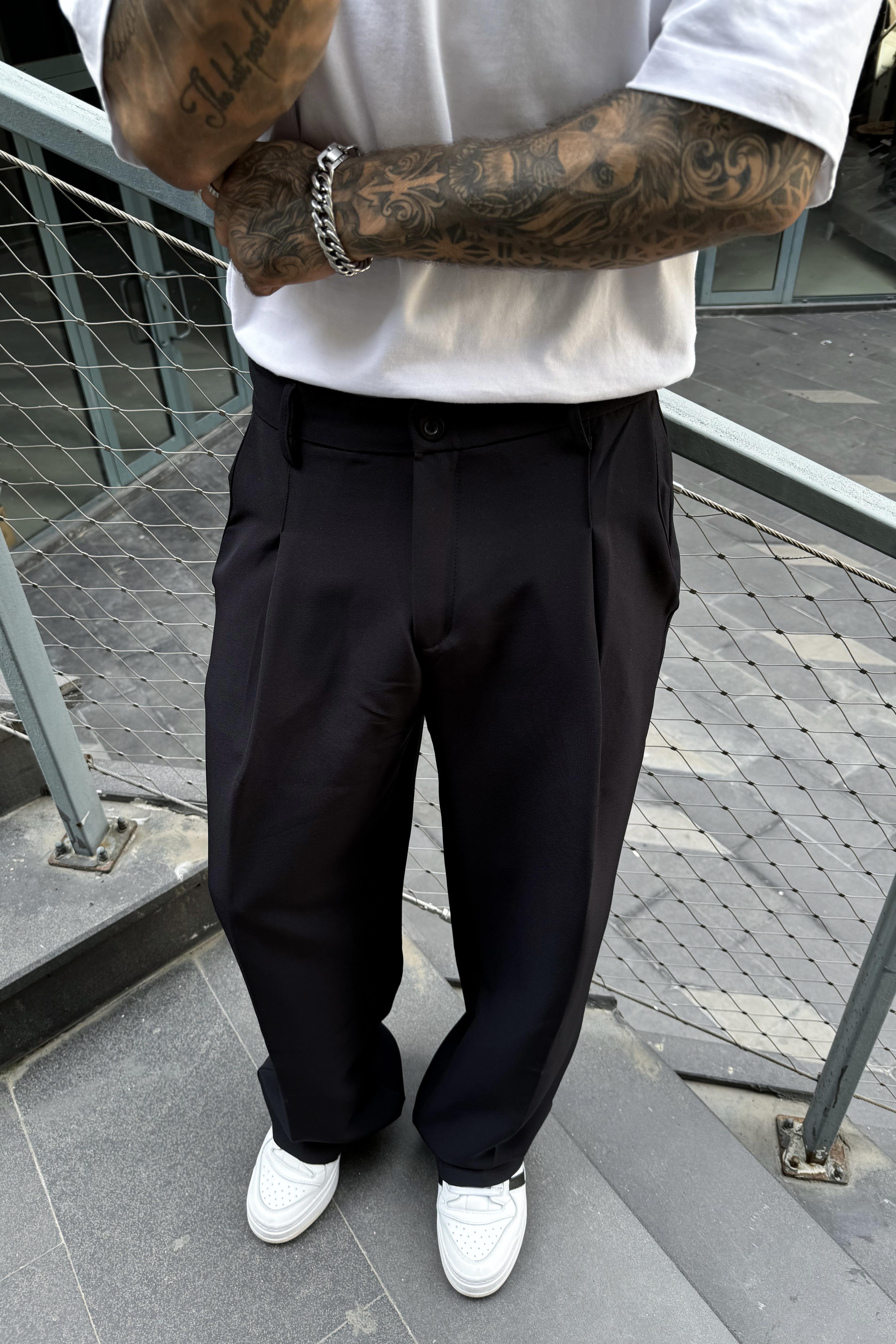 Koyu lacivert baggy pileli pantolon