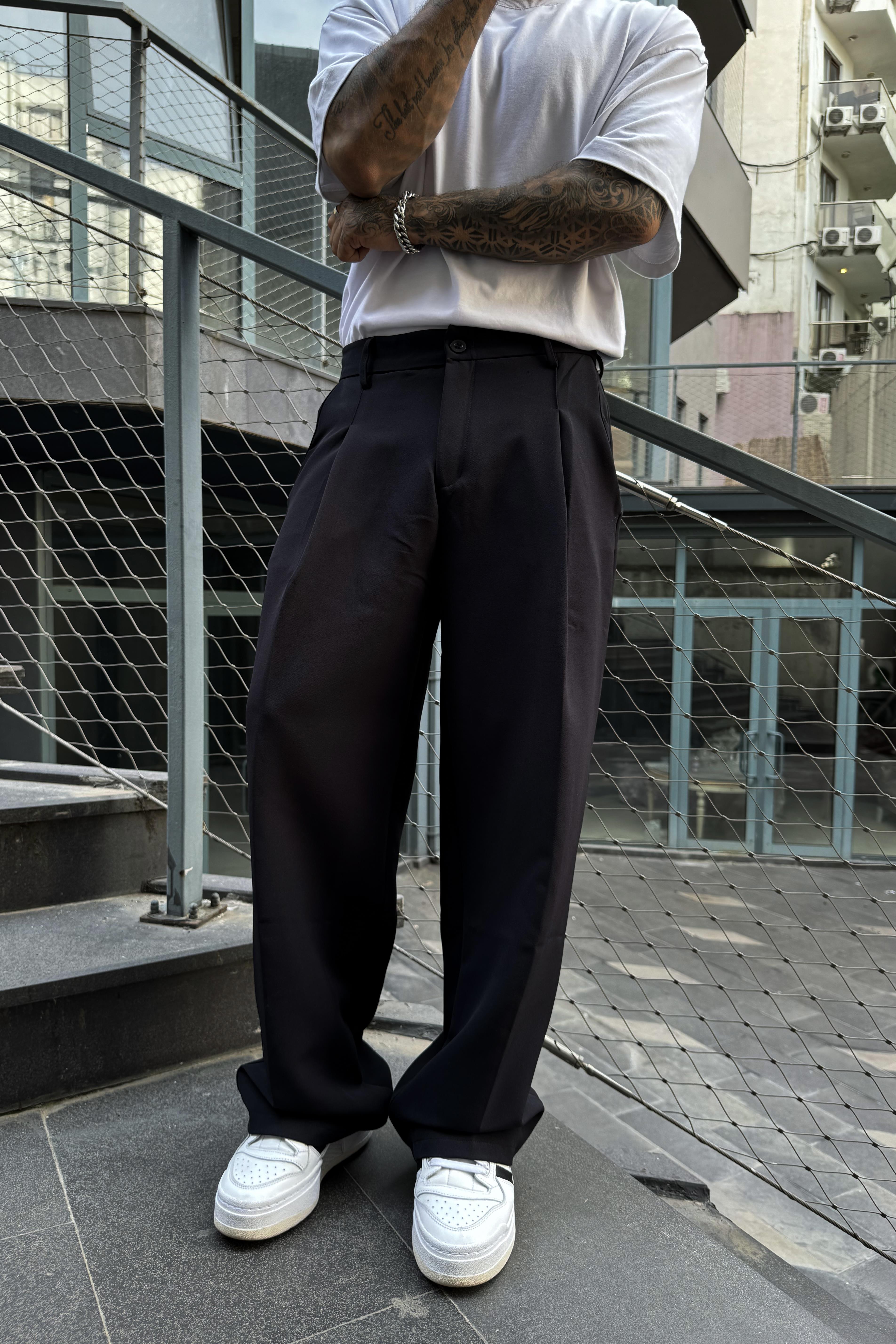 Koyu lacivert baggy pileli pantolon