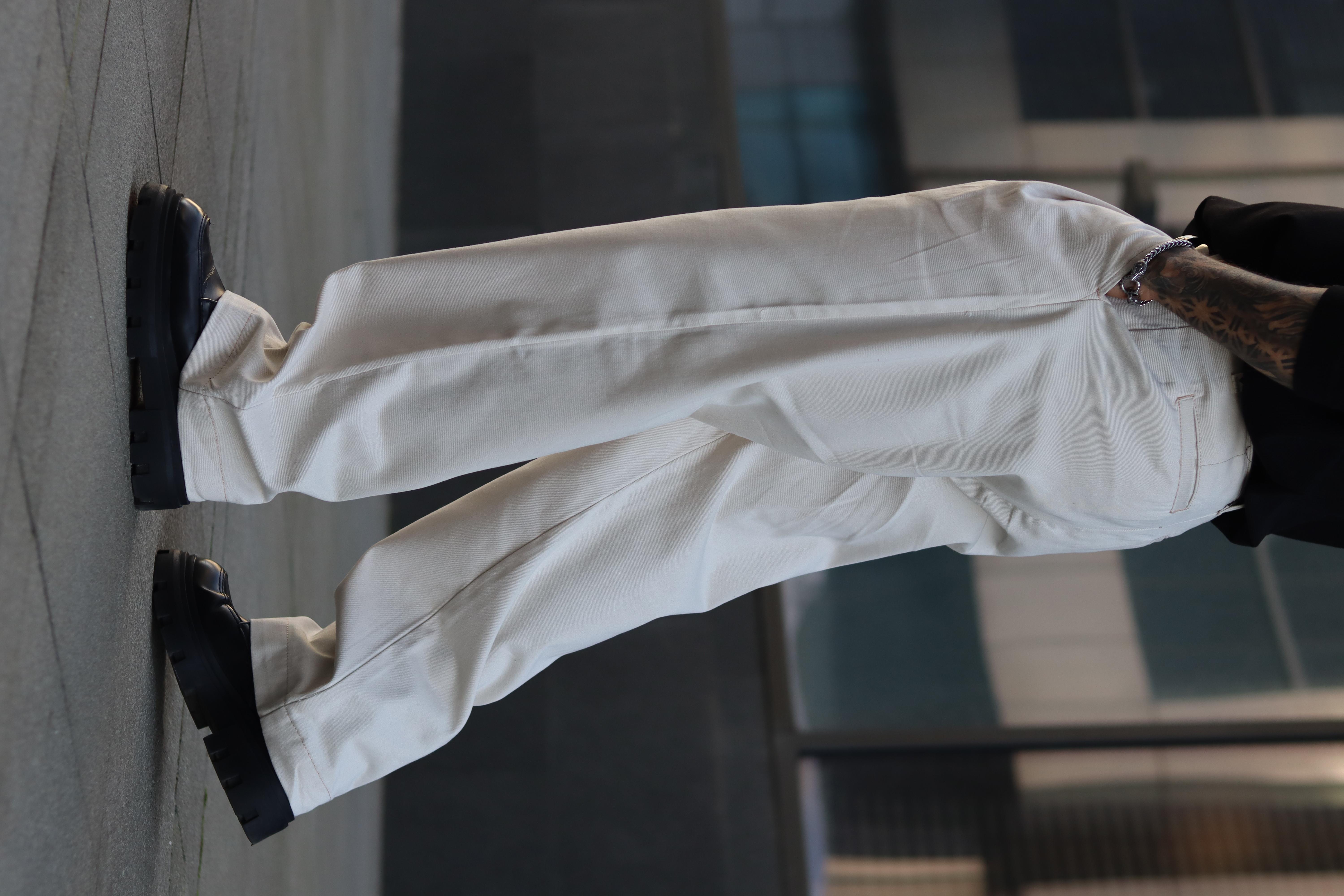 Krem gabardin baggy pantolon