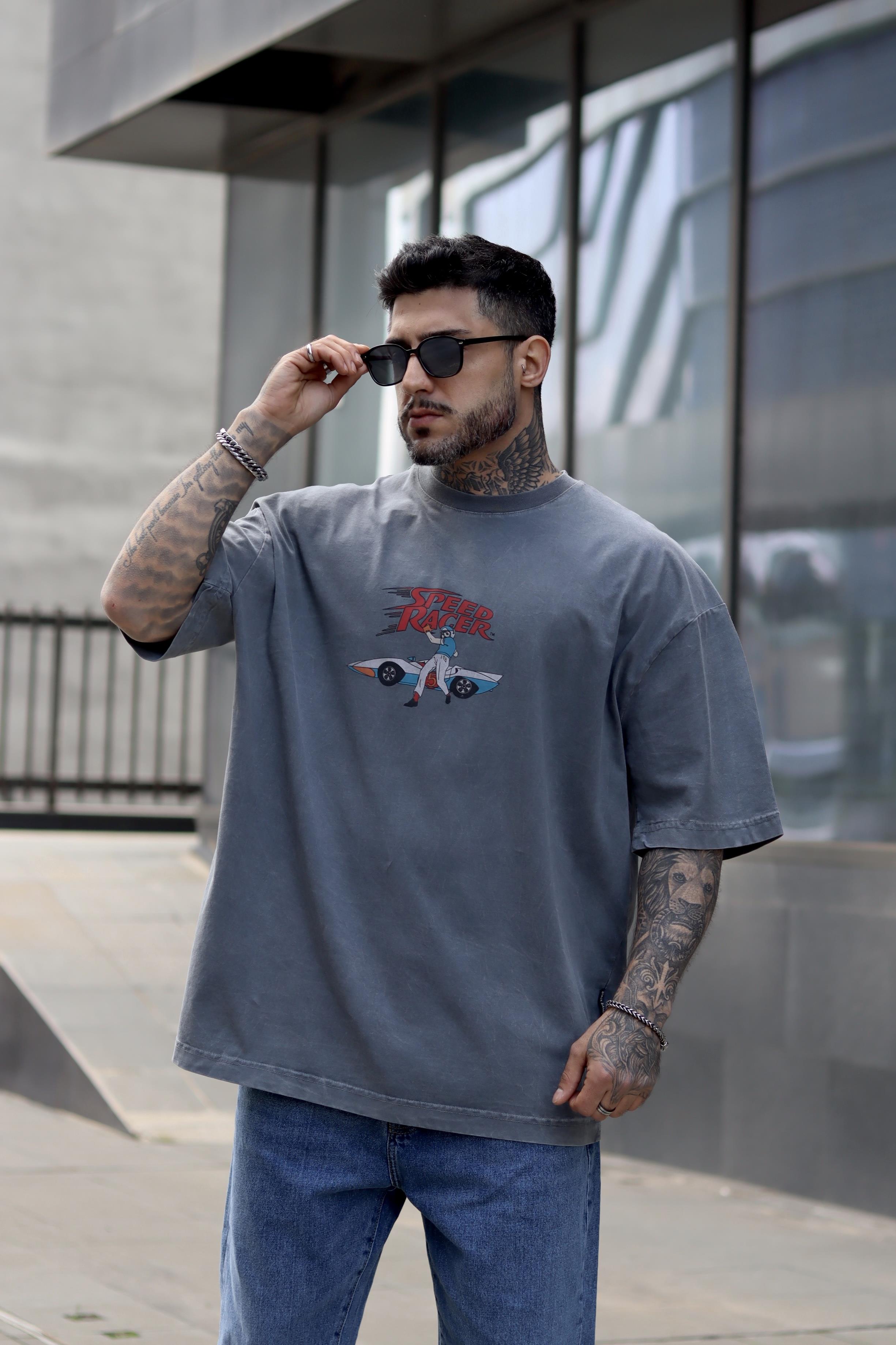 Speed racer oversize yıkamalı tshirt