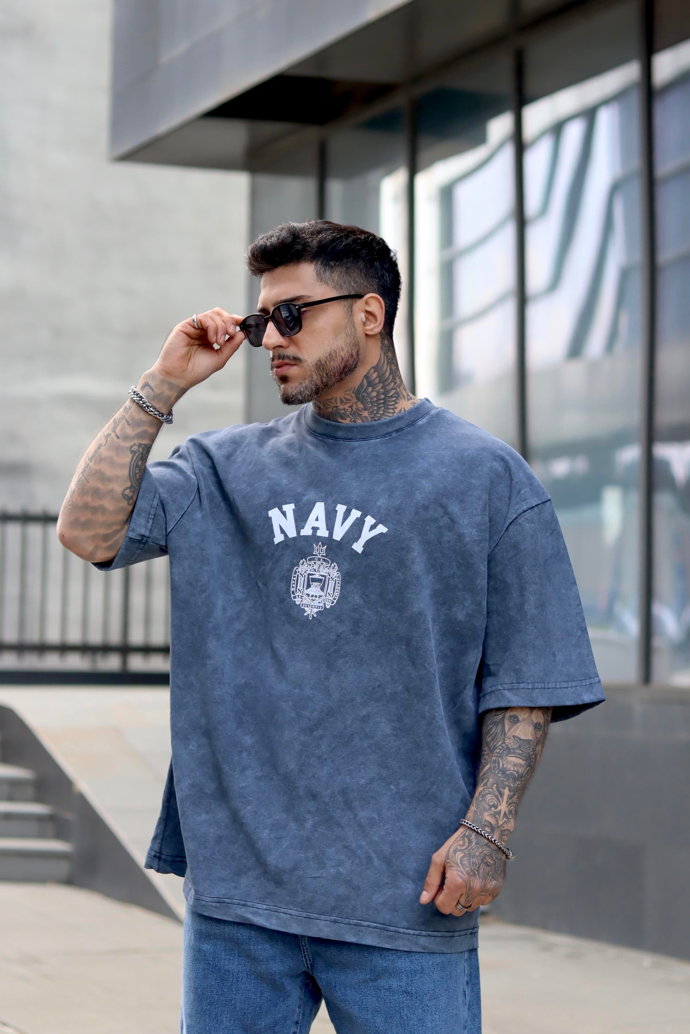 Navy yıkamalı oversize tshirt