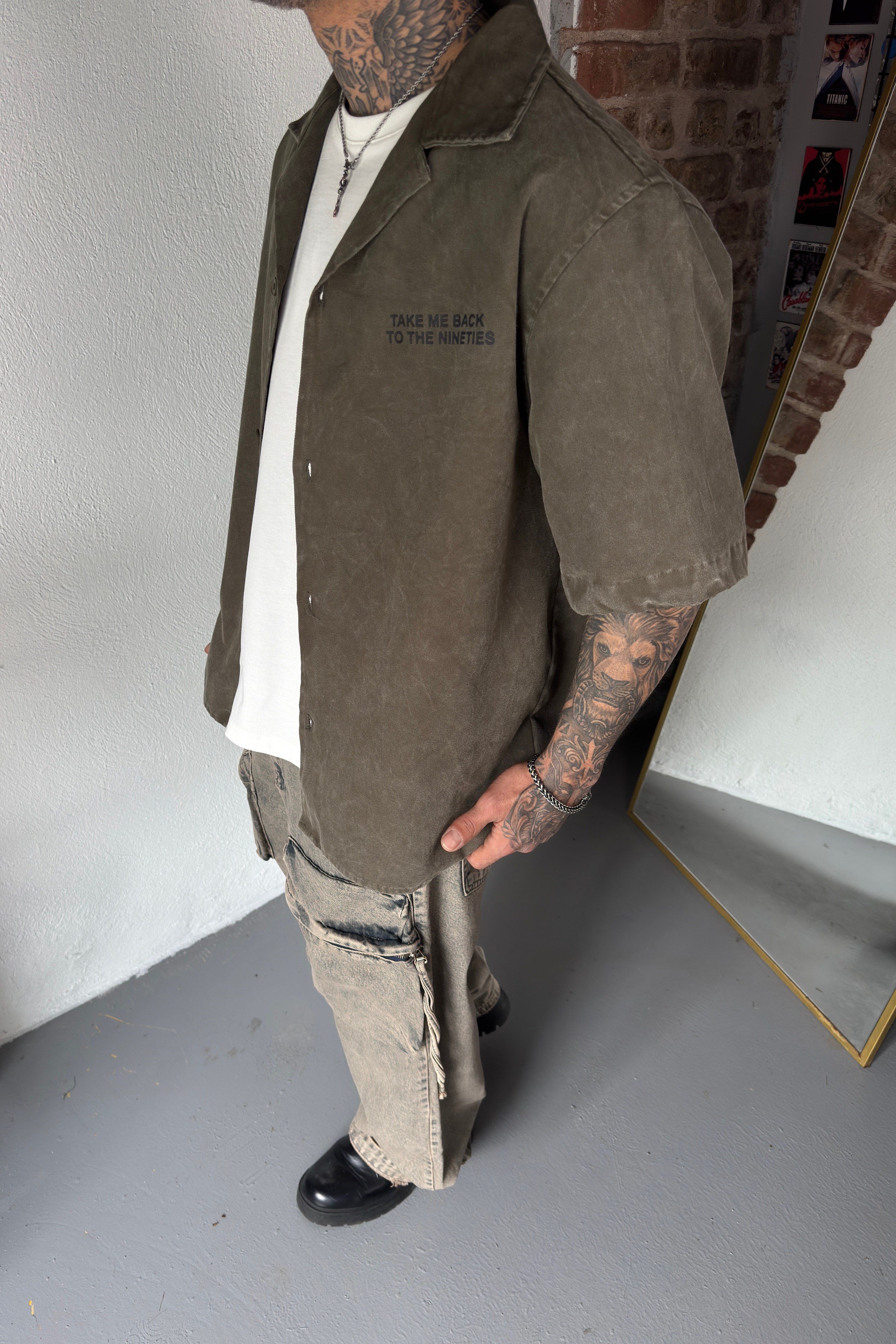 Nineties Haki Acid Wash Gömlek