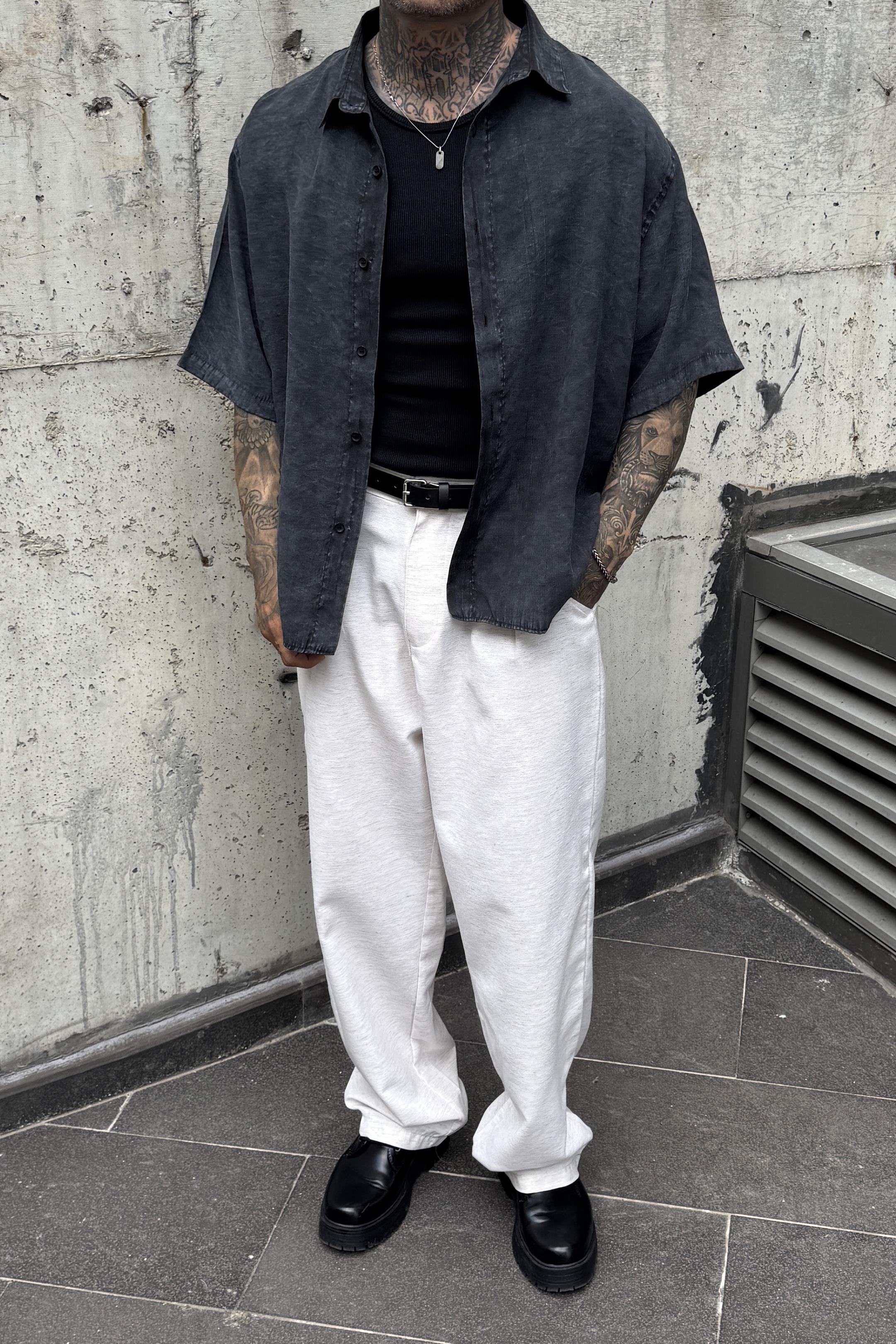 Oversize Antrasit Kısa Kollu Gömlek