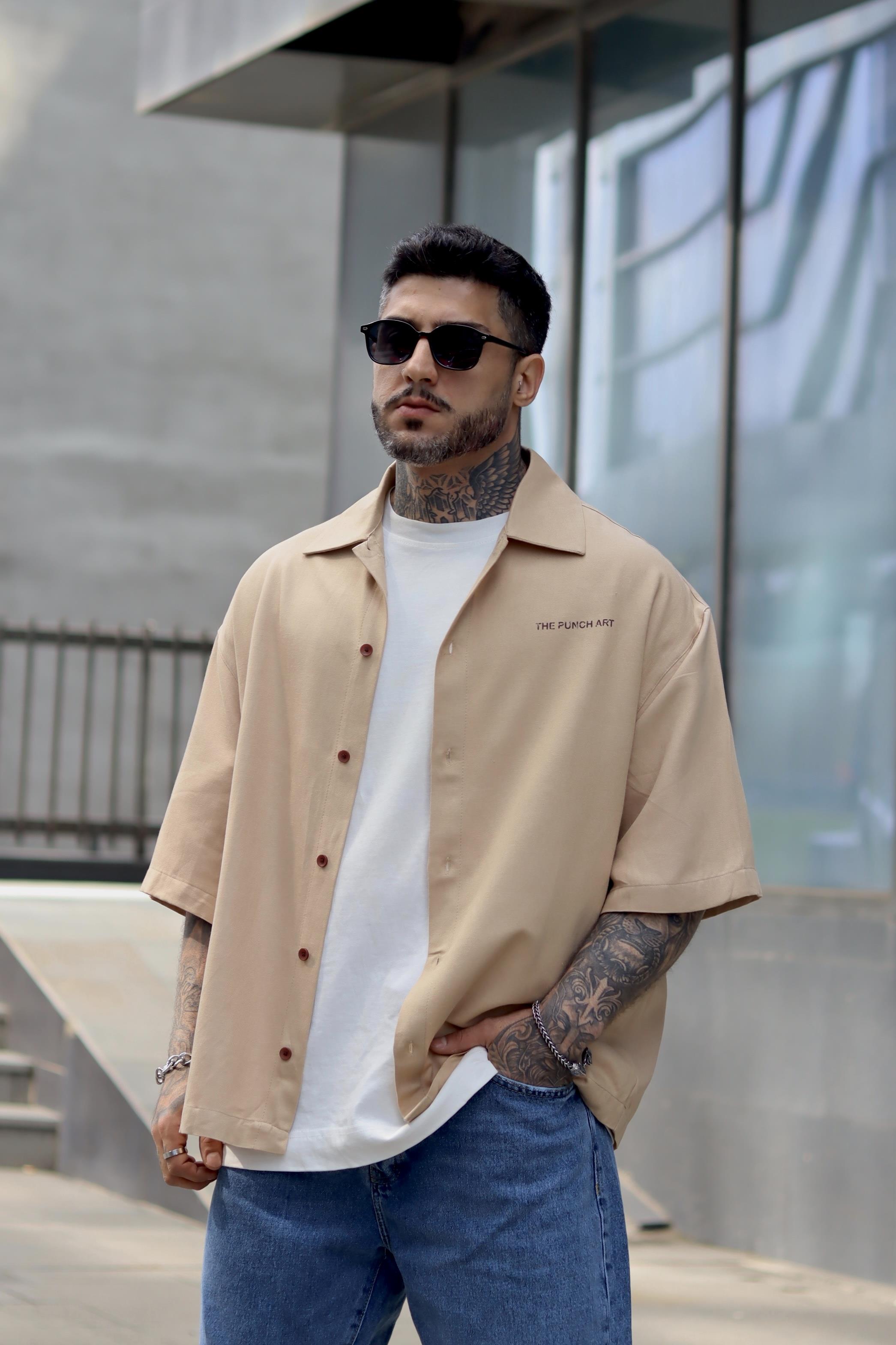 Oversize art baskılı gömlek