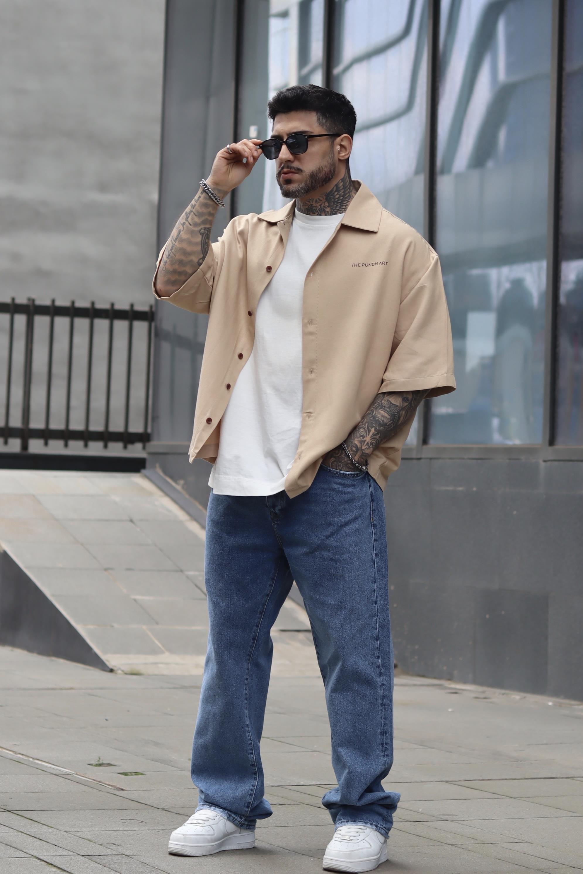 Oversize art baskılı gömlek