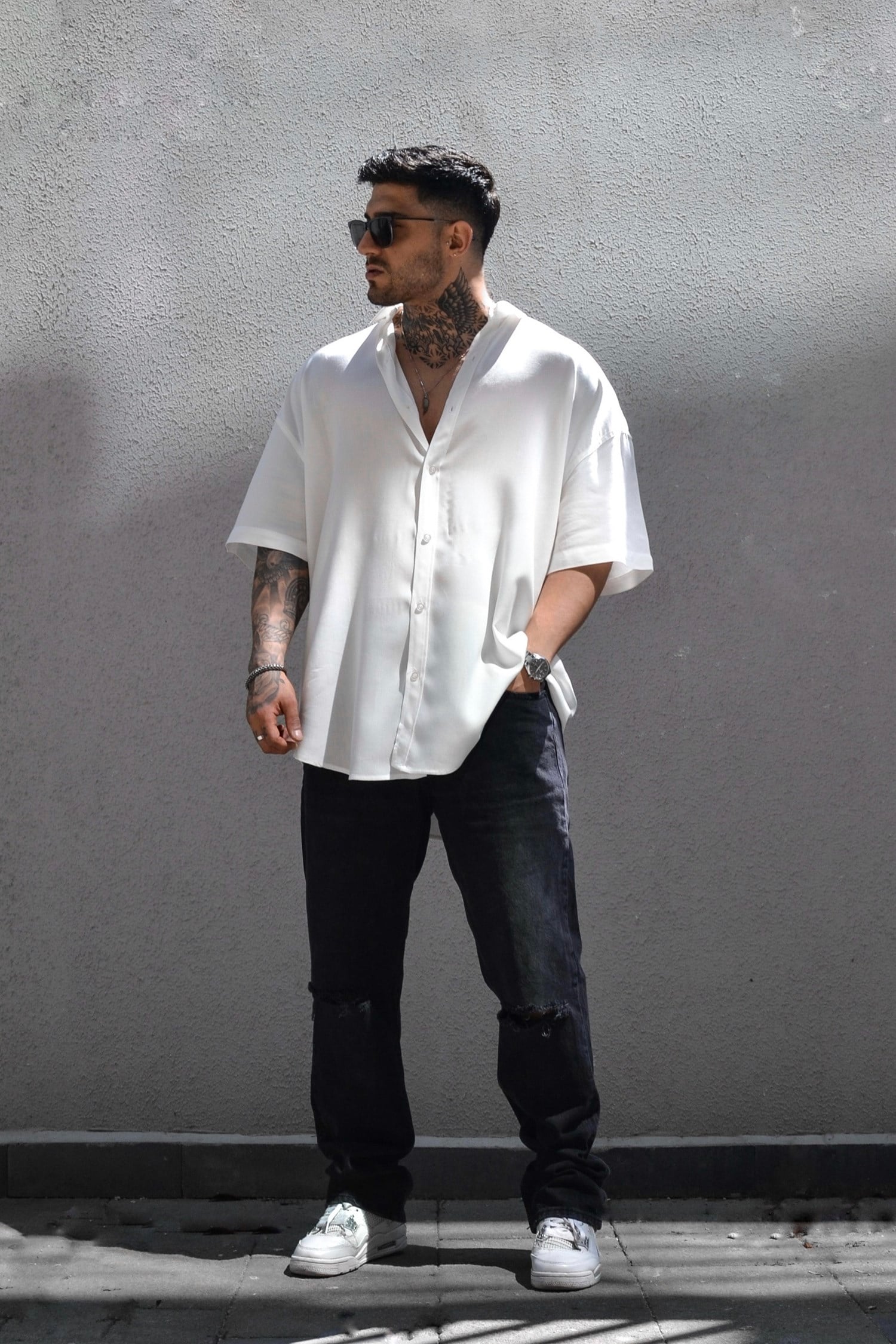 Oversize basic beyaz gömlek