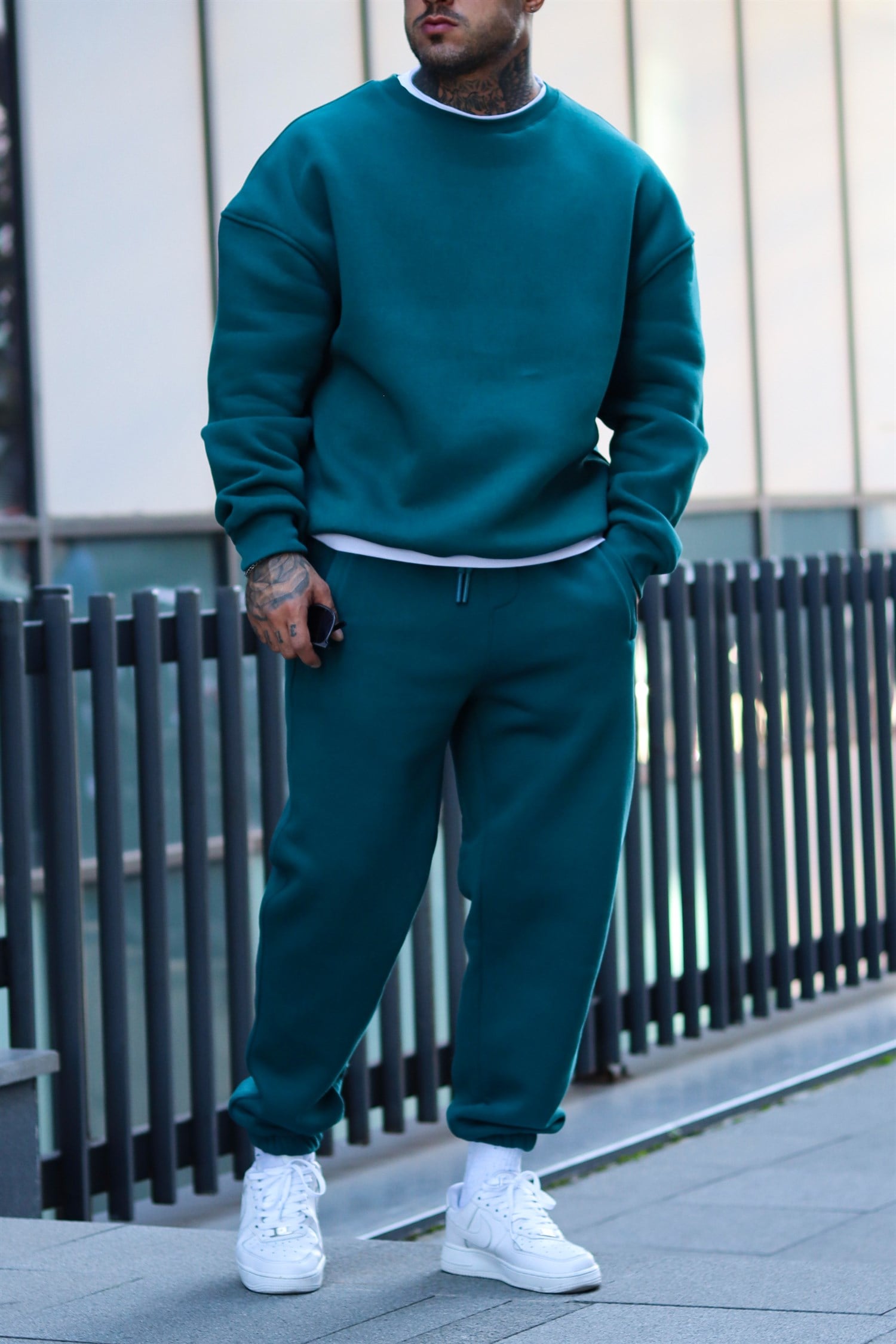Oversize basic oil green tracsuit