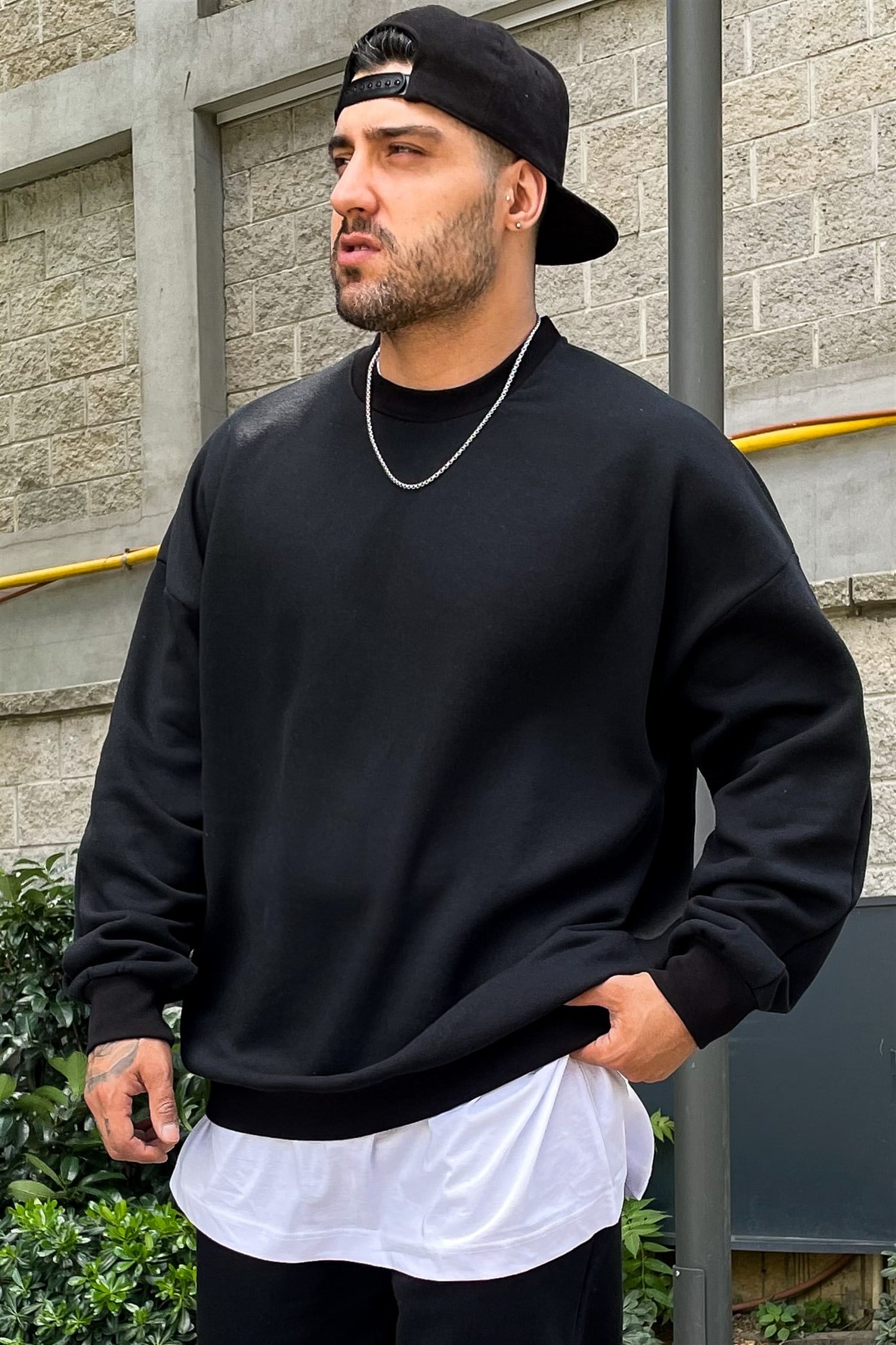 Oversize basic siyah hoodie