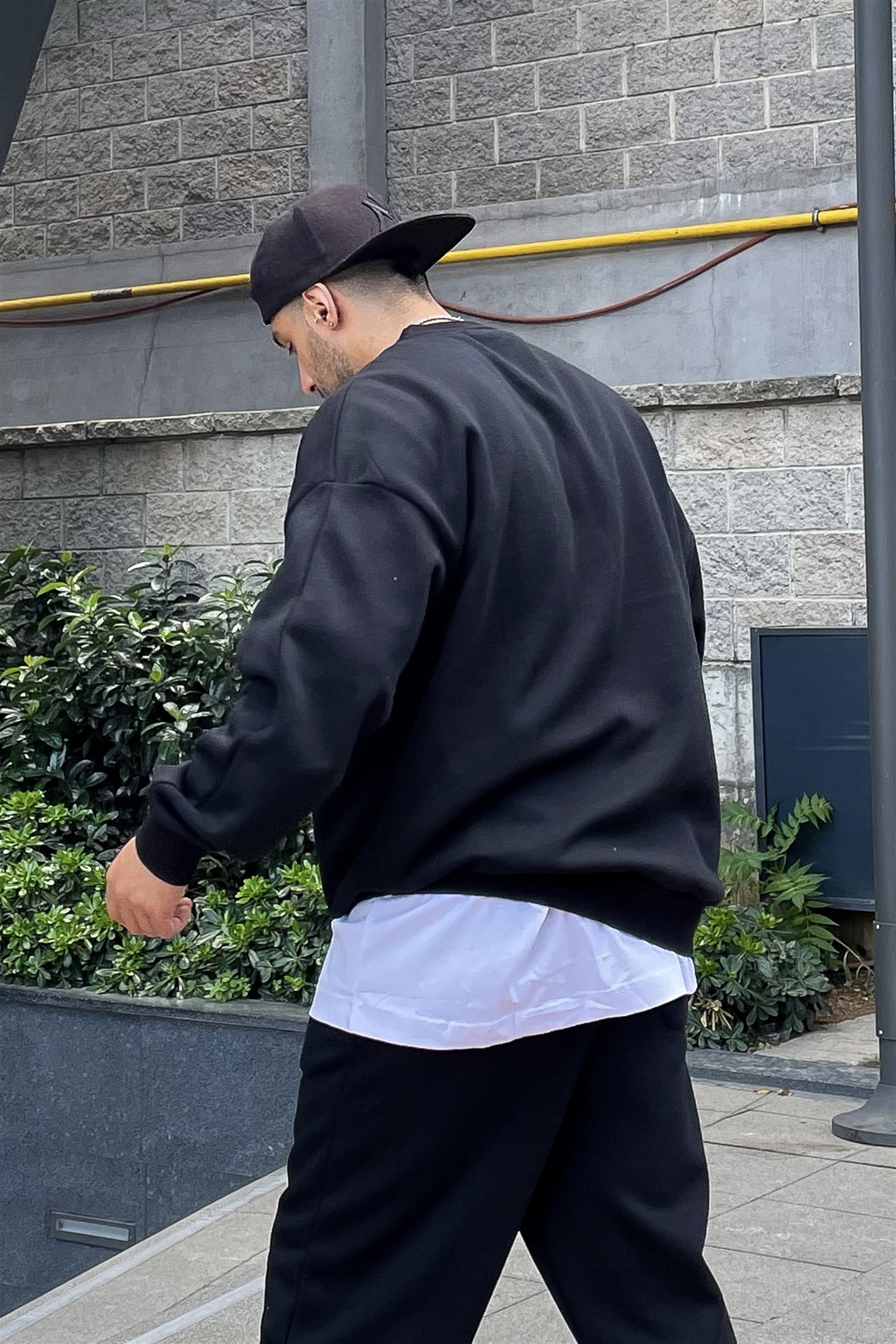 Oversize basic siyah hoodie