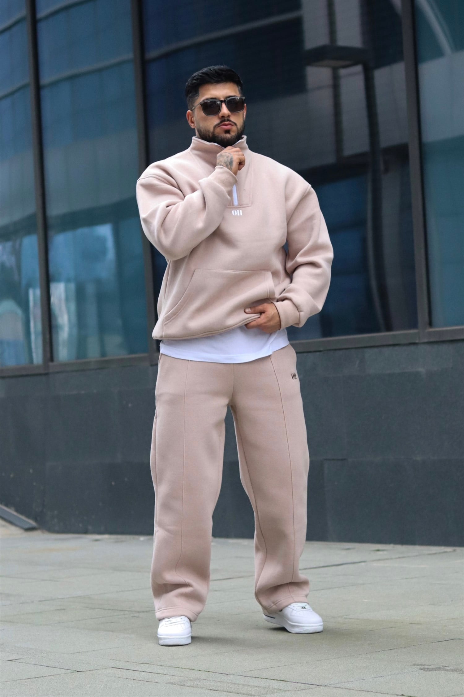 Oversize beige zipper tracsuit