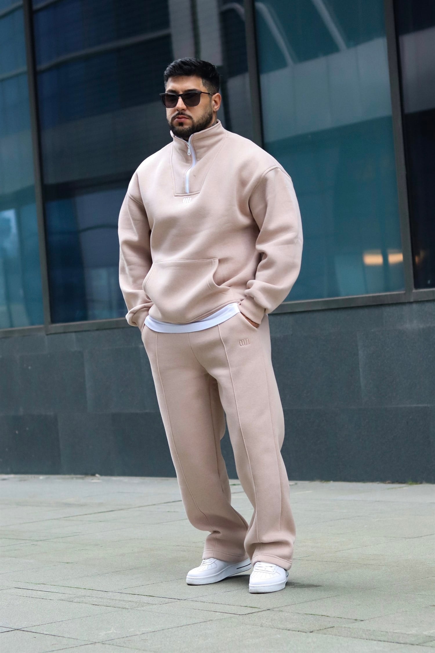 Oversize beige zipper tracsuit