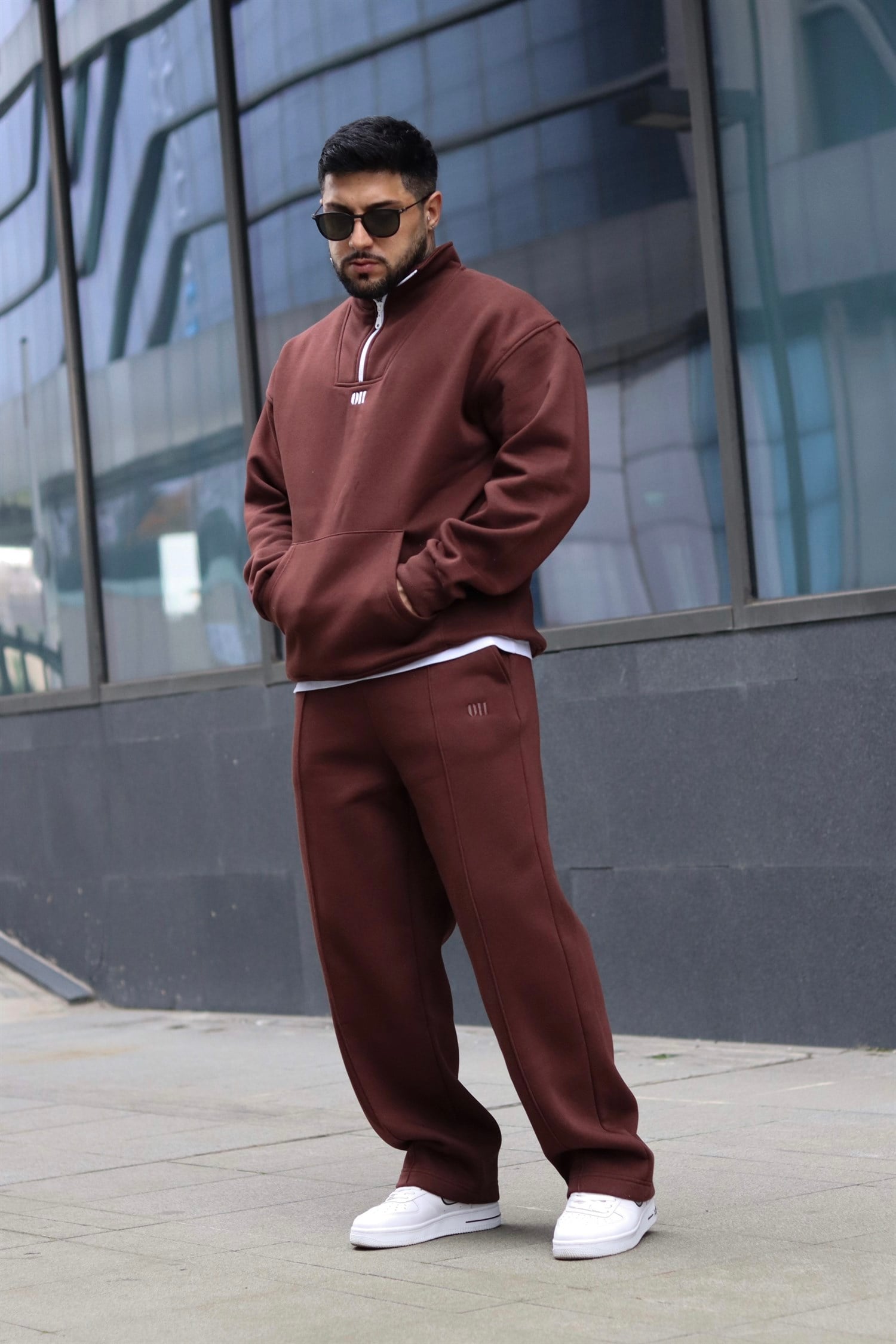 Oversize brown zipper tracsuit