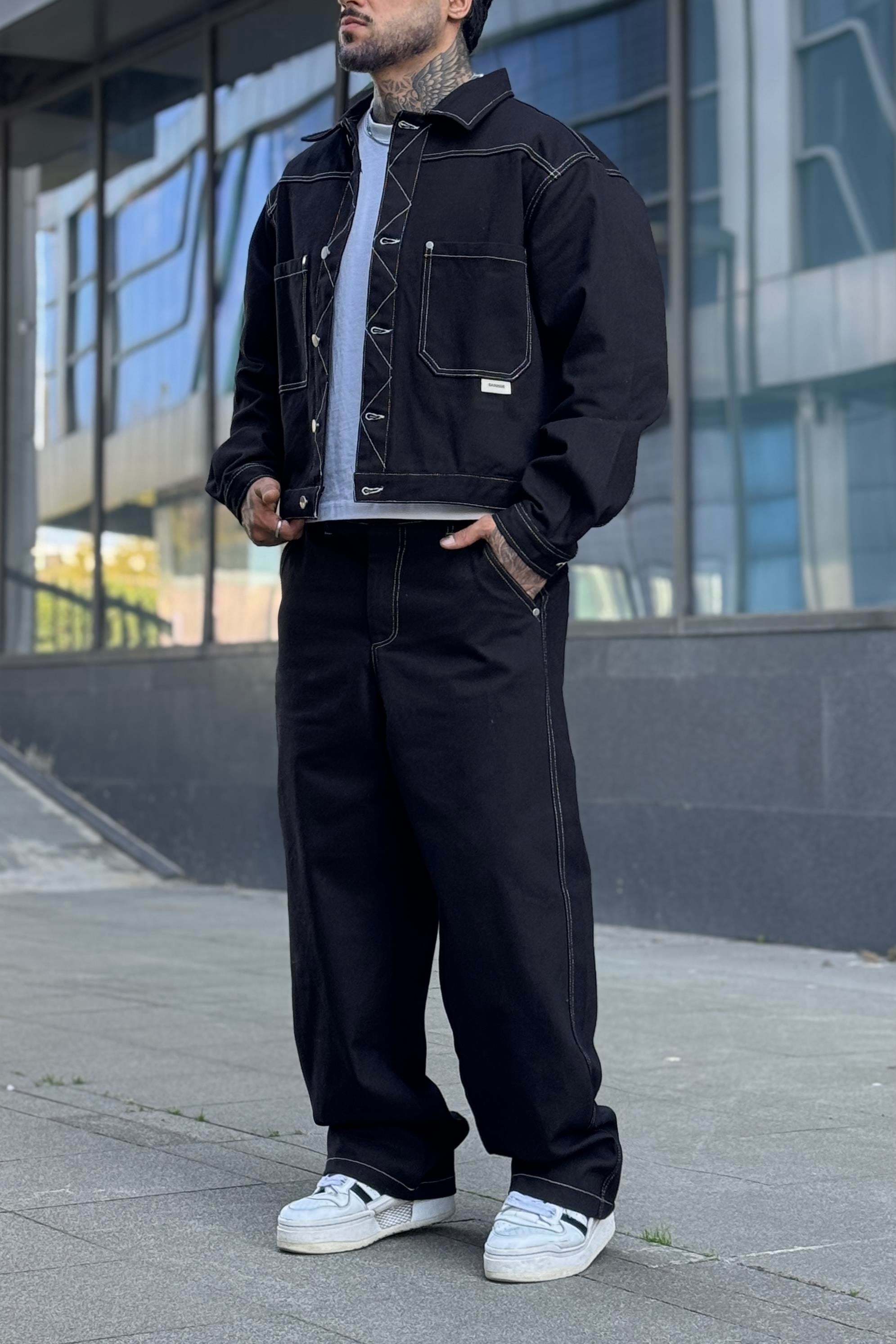Oversize Crop Siyah Takım
