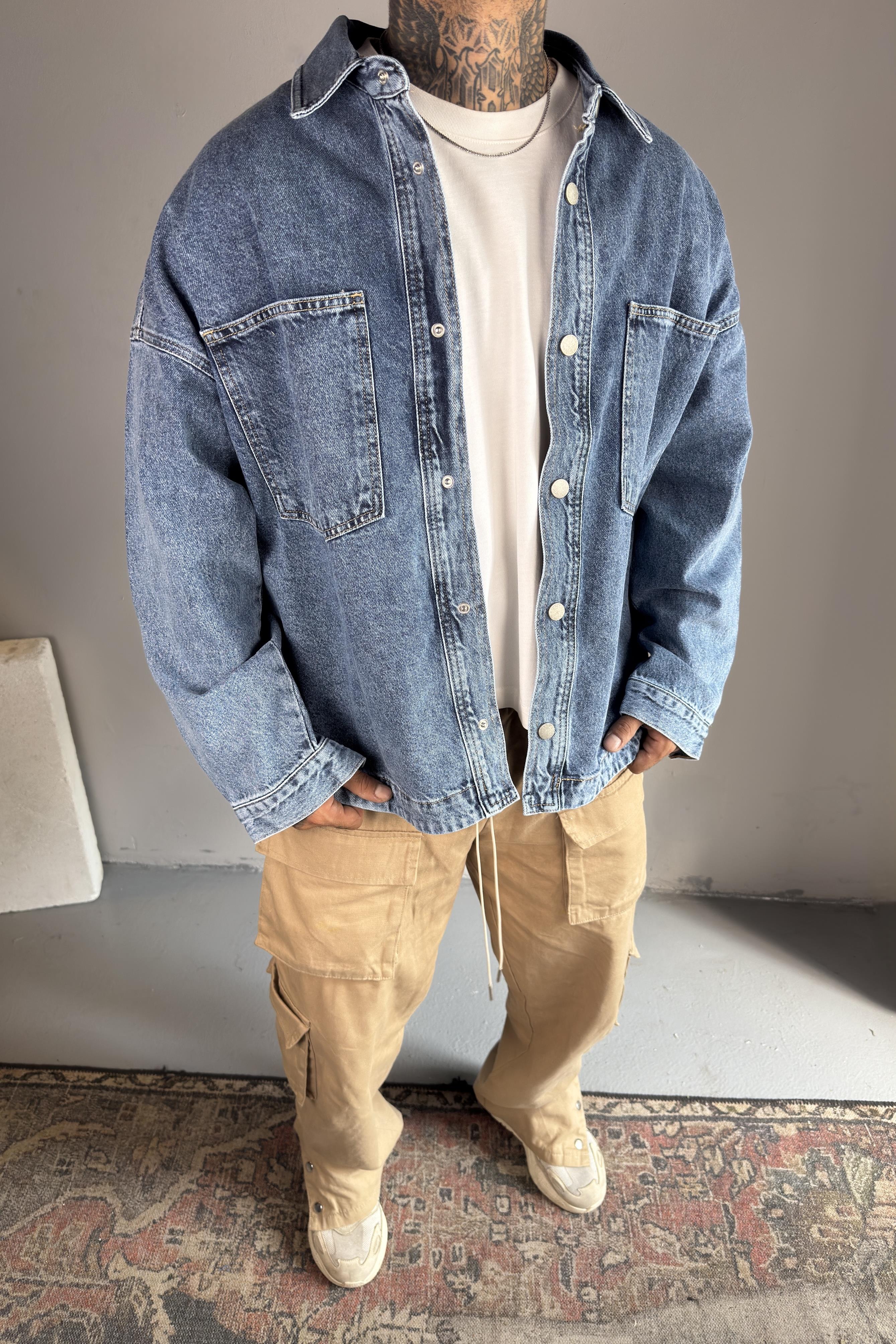 Oversize Denim Mavi Gömlek 