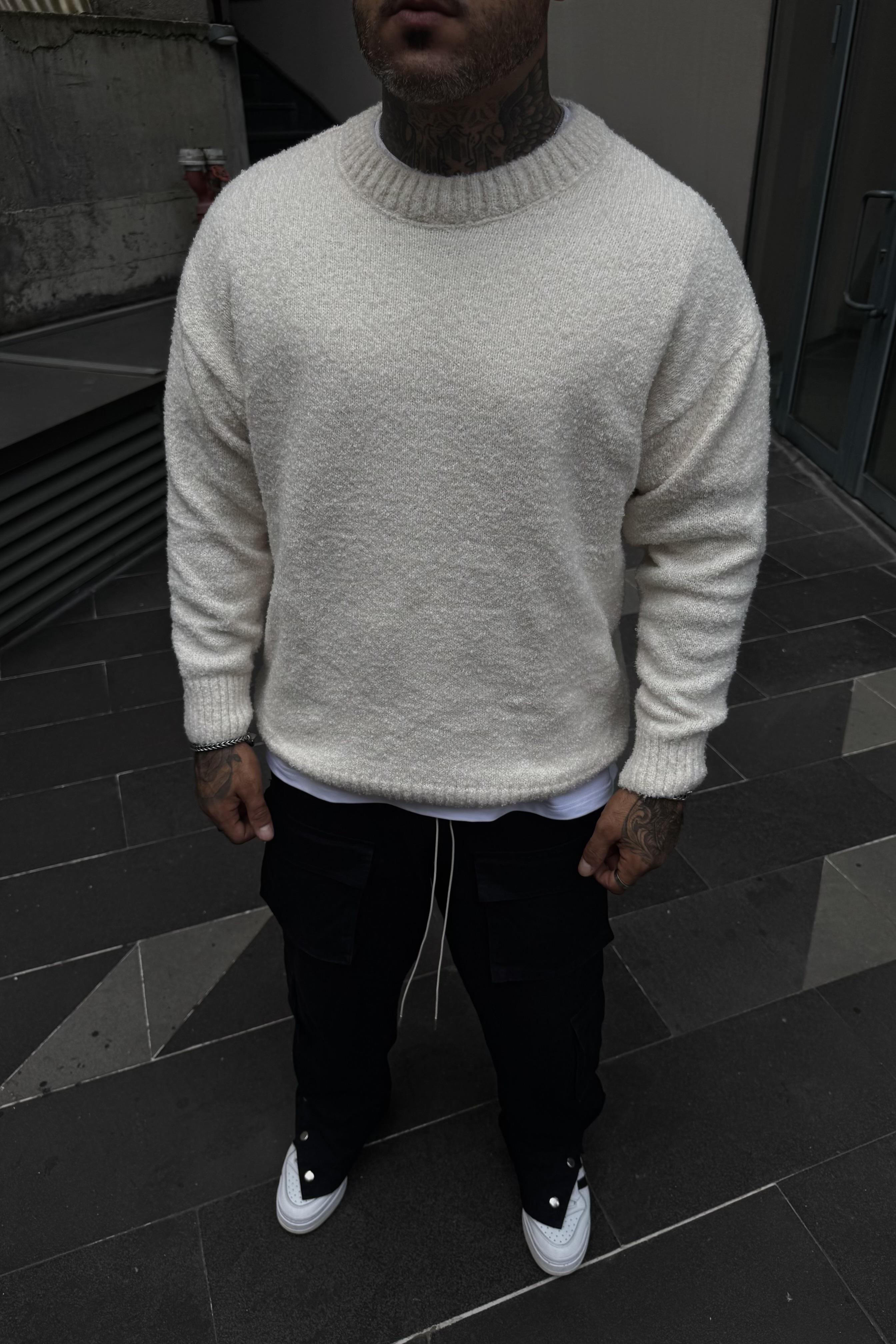 Oversize kesim bej kazak
