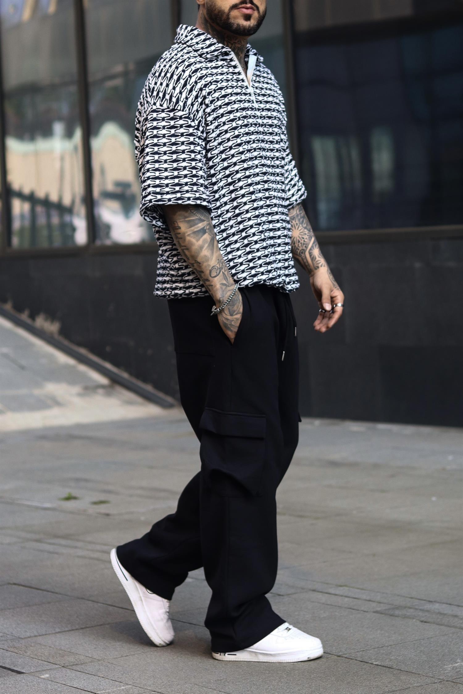 Oversize örme siyah zip tshirt