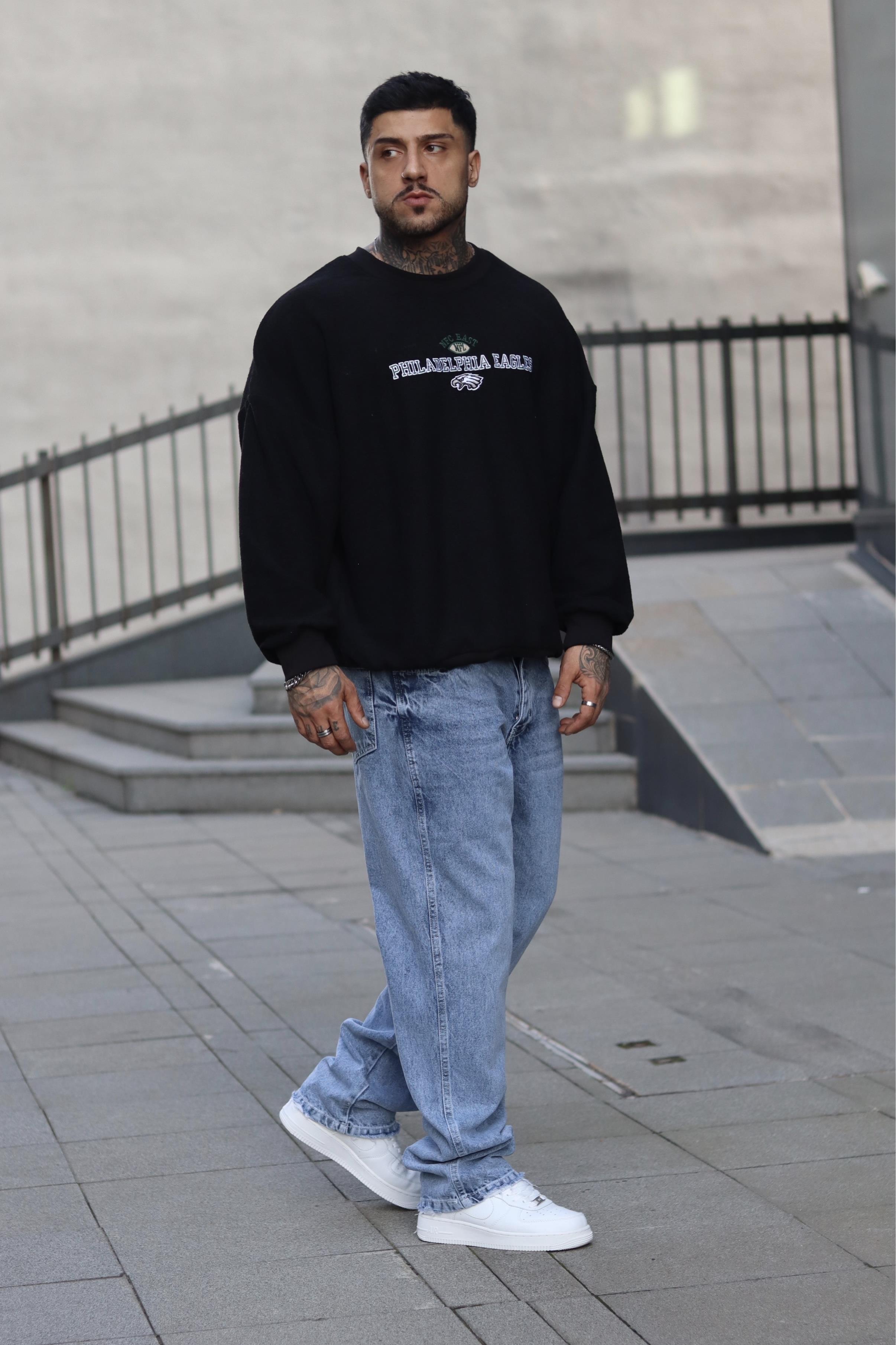 Philadelphia siyah oversize sweatshirt