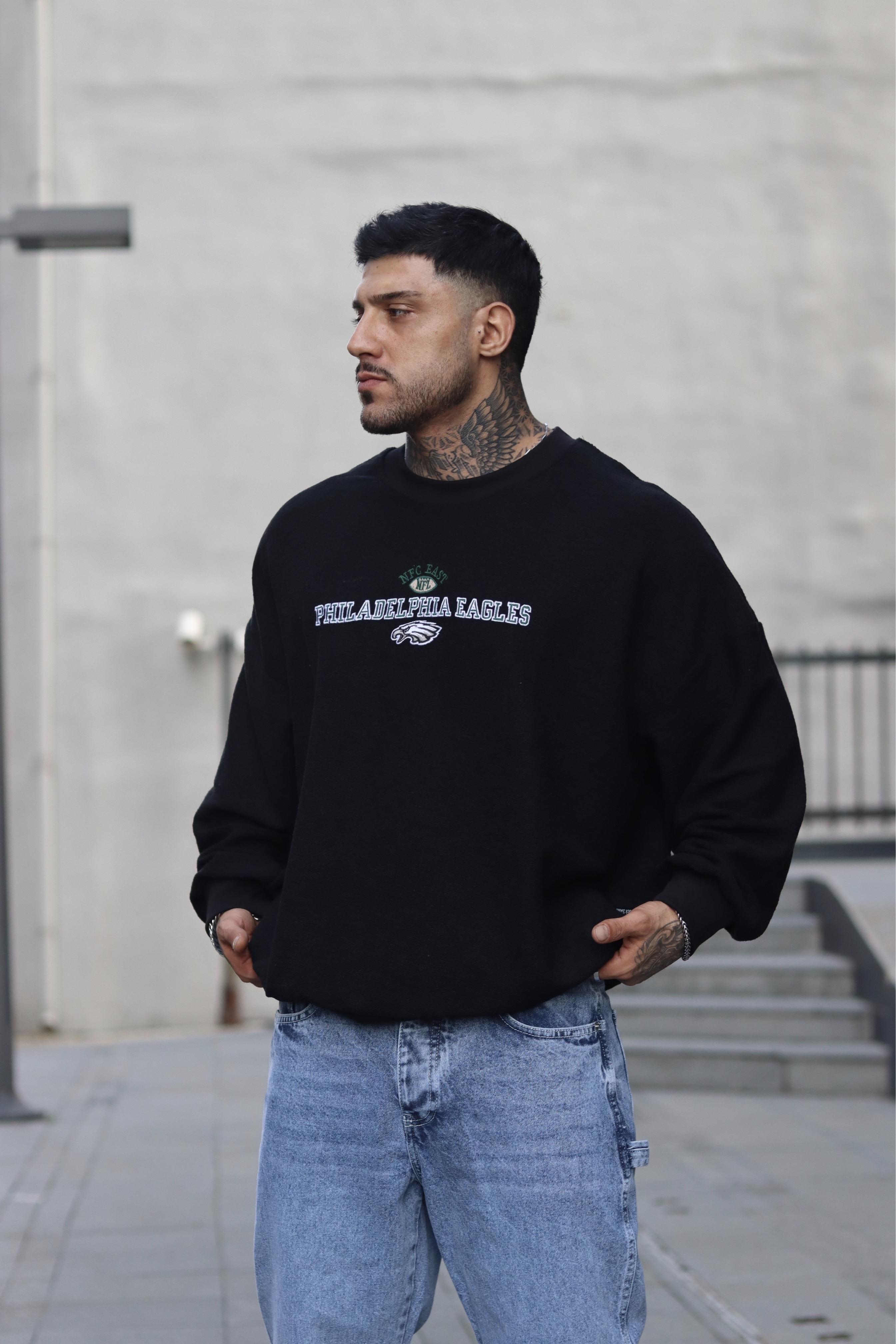 Philadelphia siyah oversize sweatshirt