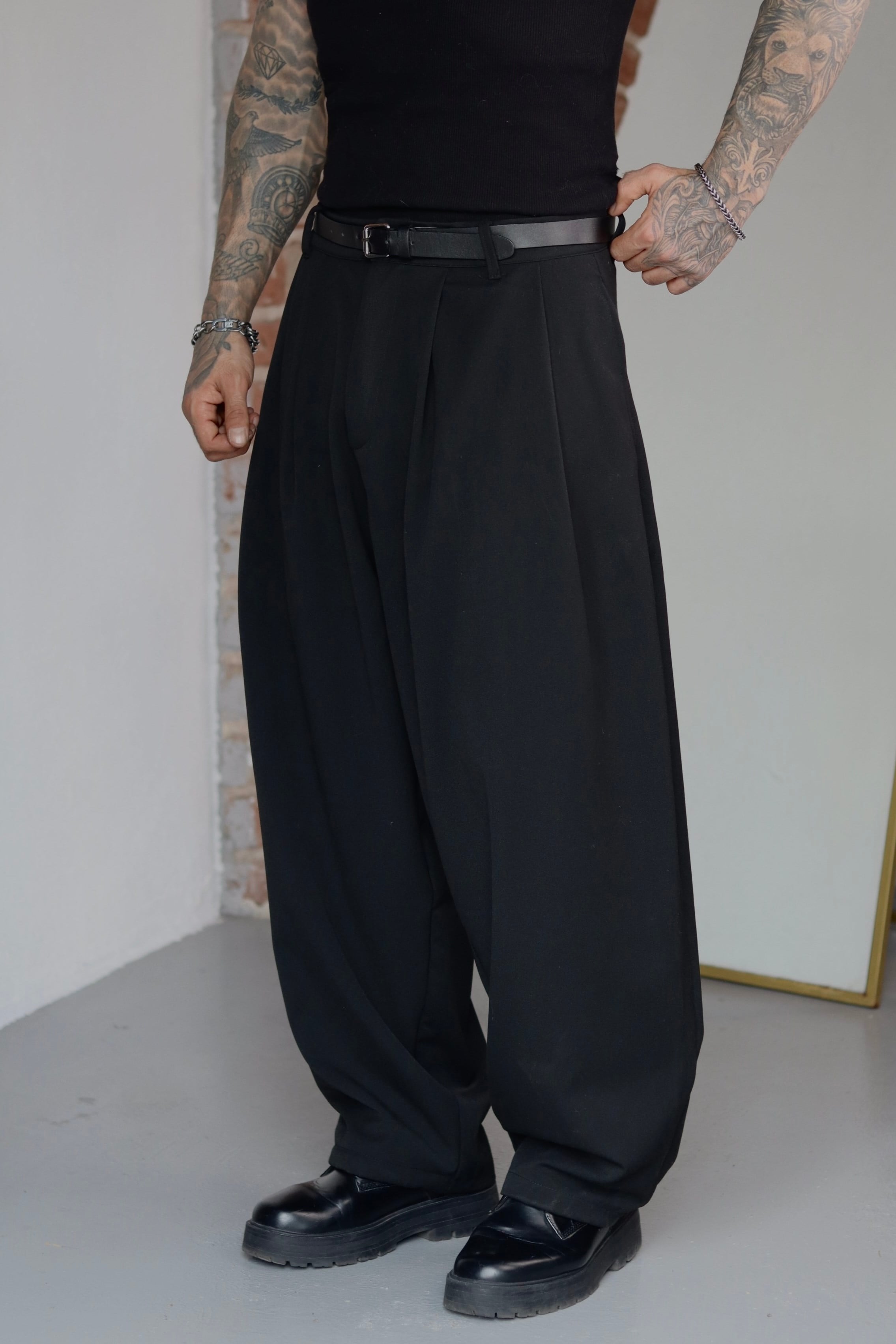 Pileli Ekstra Baggy Kumaş Pantolon