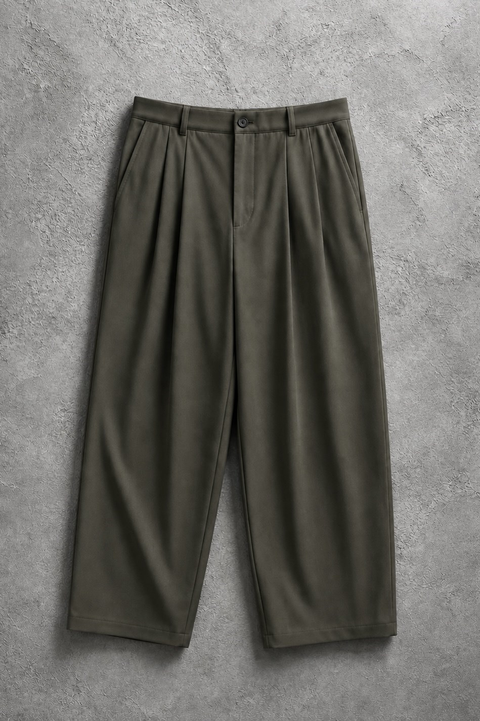 Pileli Haki Ekstra Baggy Kumaş Pantolon