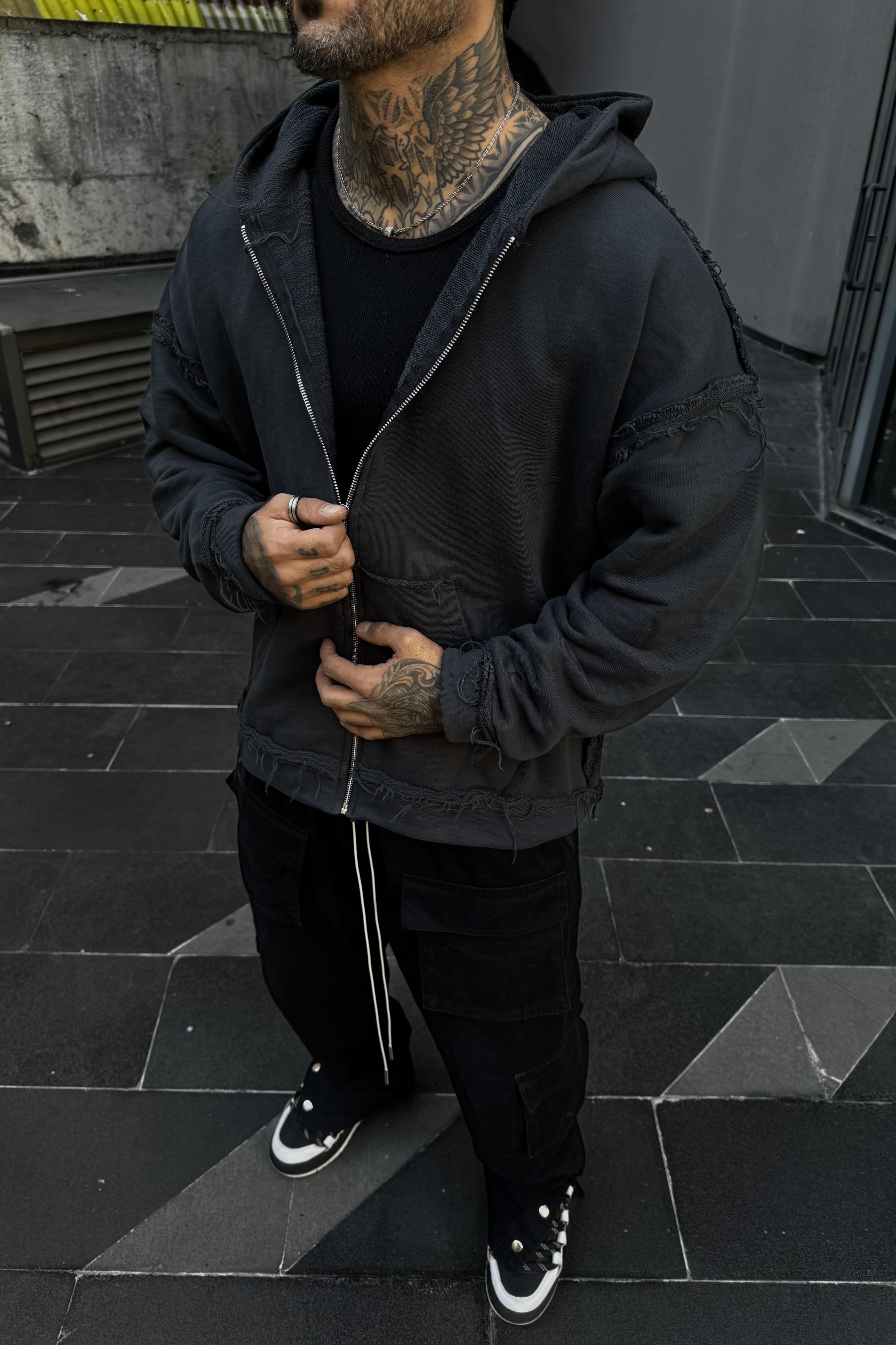 Piqment oversize washed zip hoodie